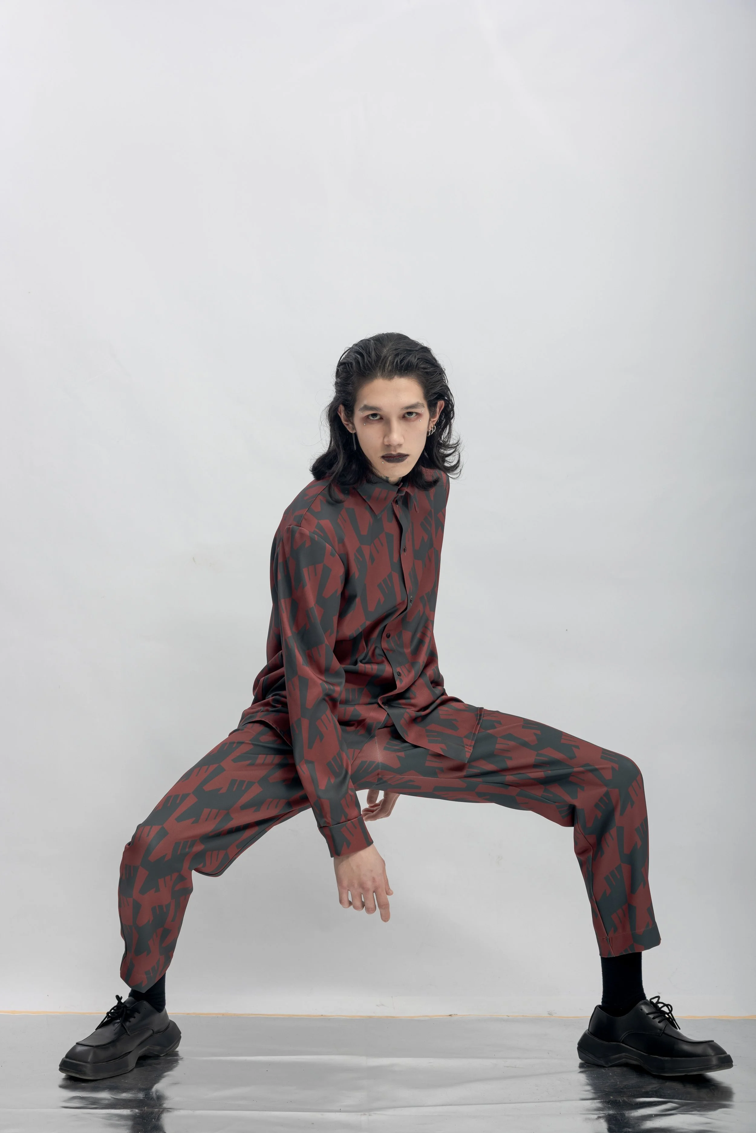 INF  Raven Houndstooth Print Shirt  Blazing Red (1).jpg