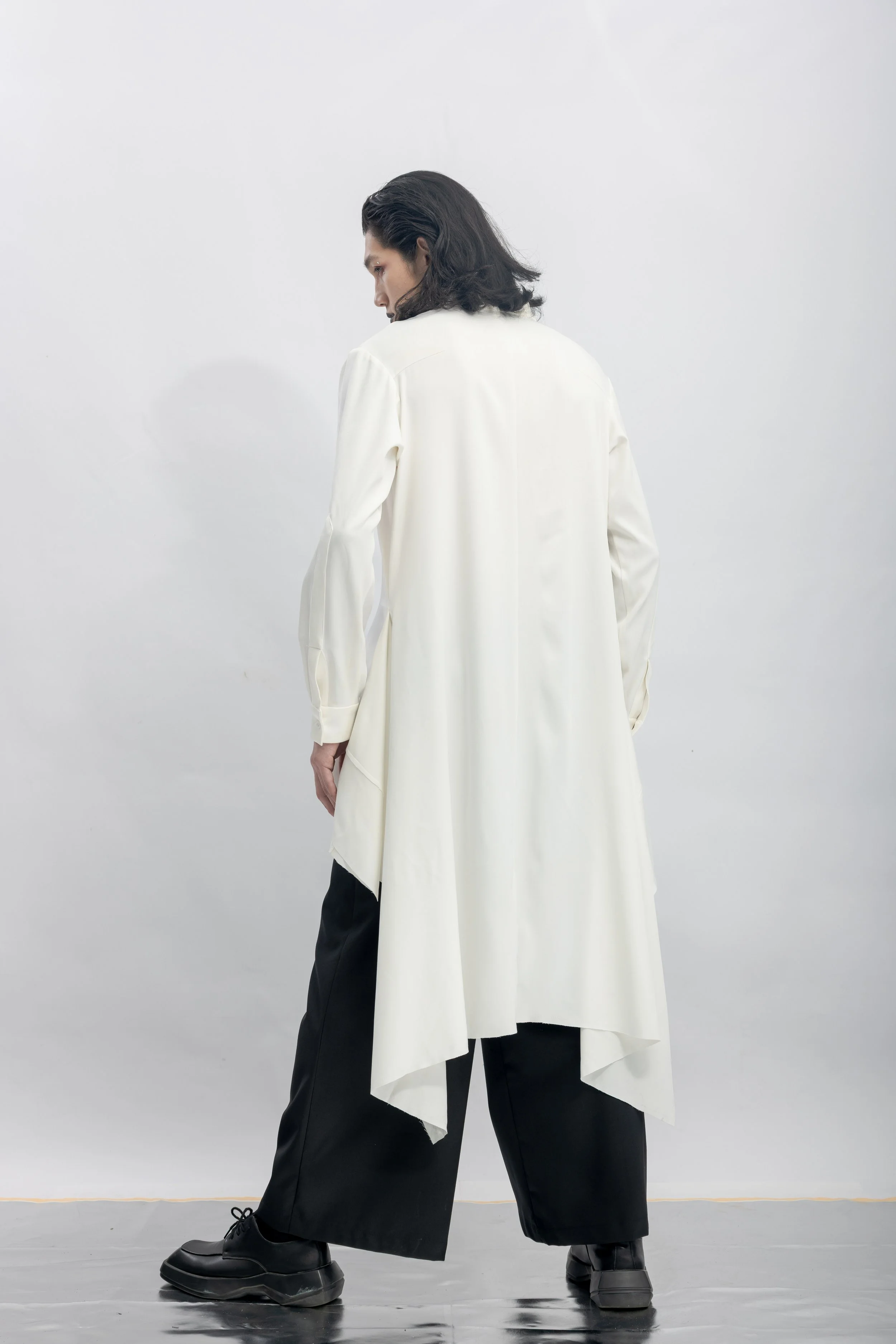 INF Stand Collar Asymmetric Draped Shirt  White (9).jpg