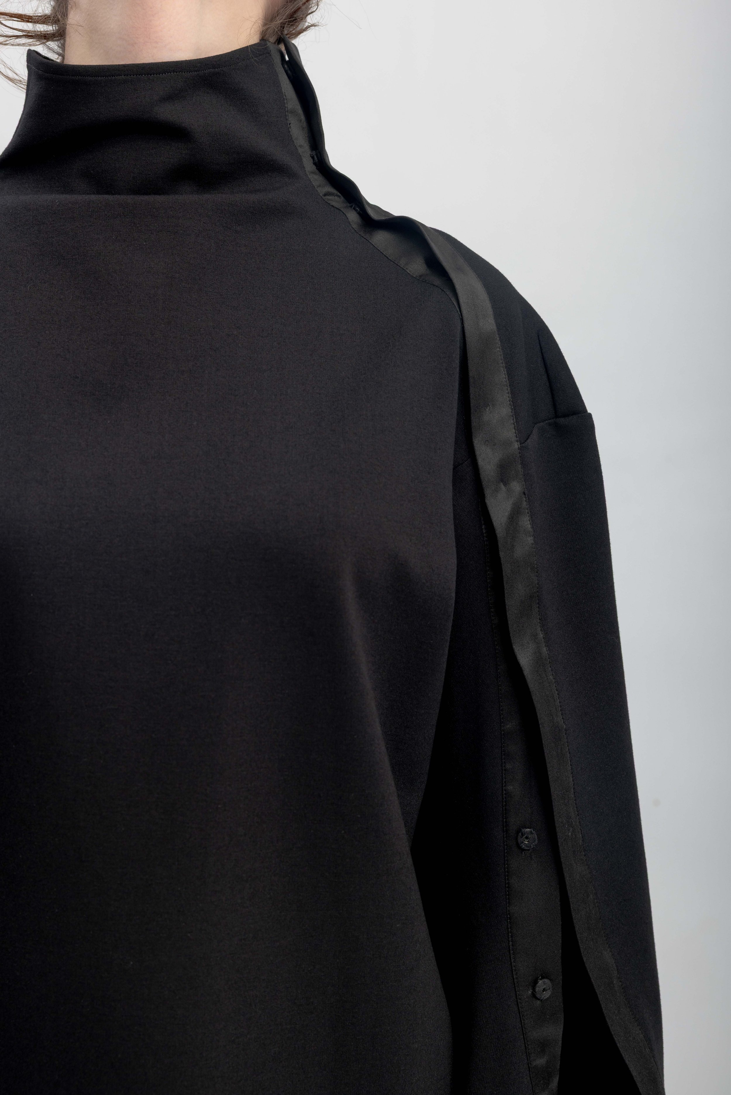 INF Deconstructed One-Sleeve Stand Collar Top  Black (20).jpg