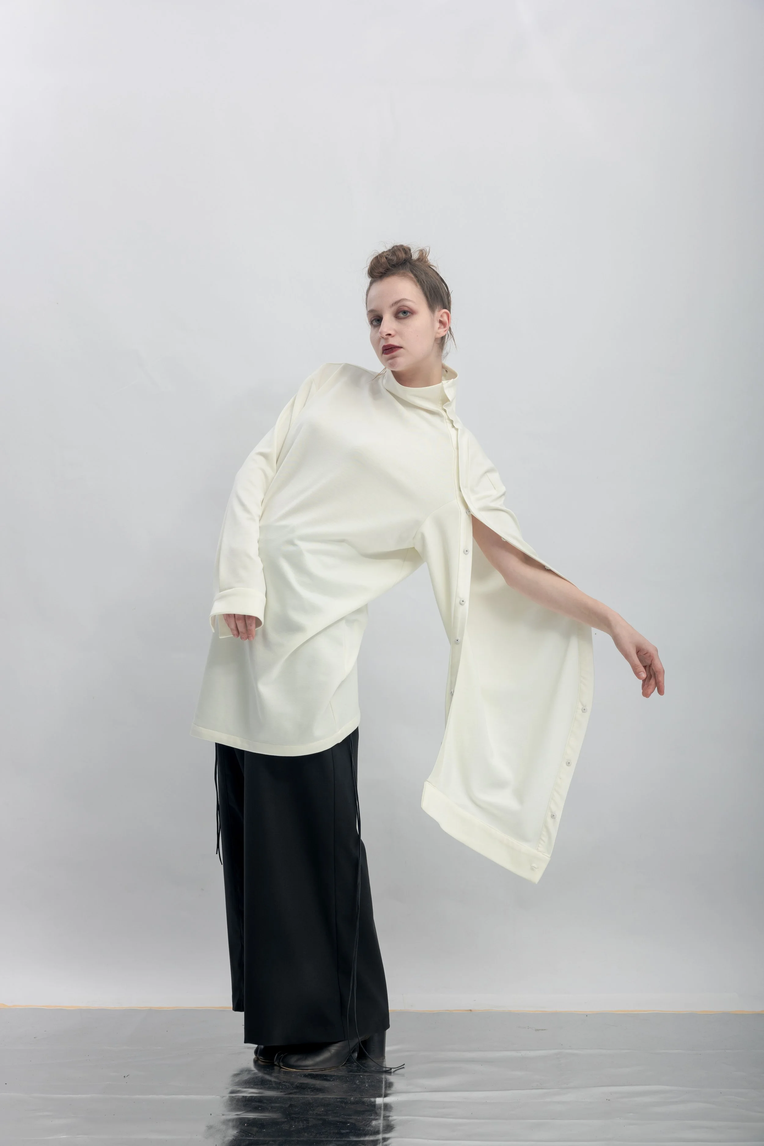 INF  Deconstructed One-Sleeve Stand Collar Top  White (27).jpg