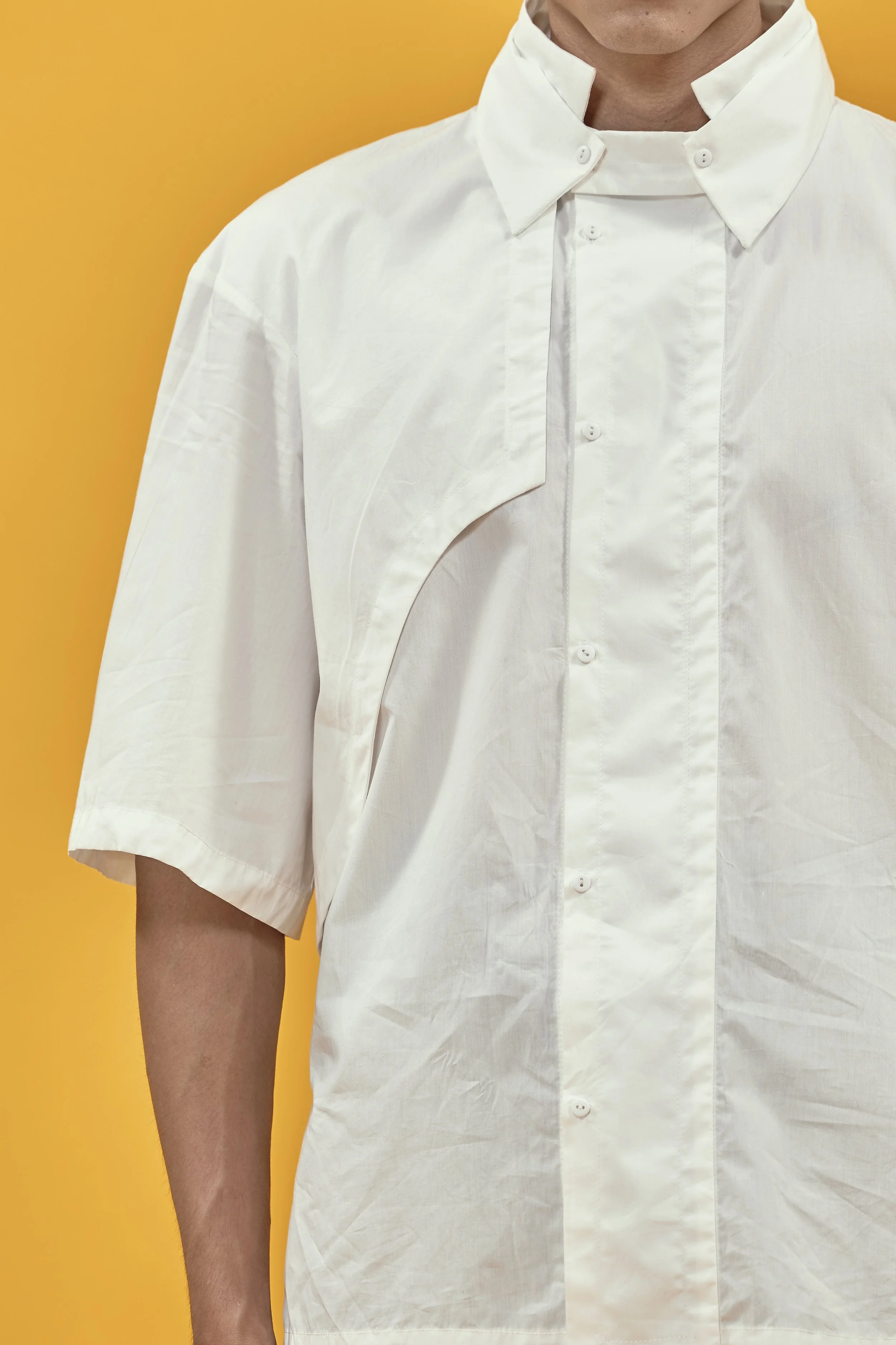 INFDARK Structured Stand-Collar Short Sleeve Shirt  White (1).jpg