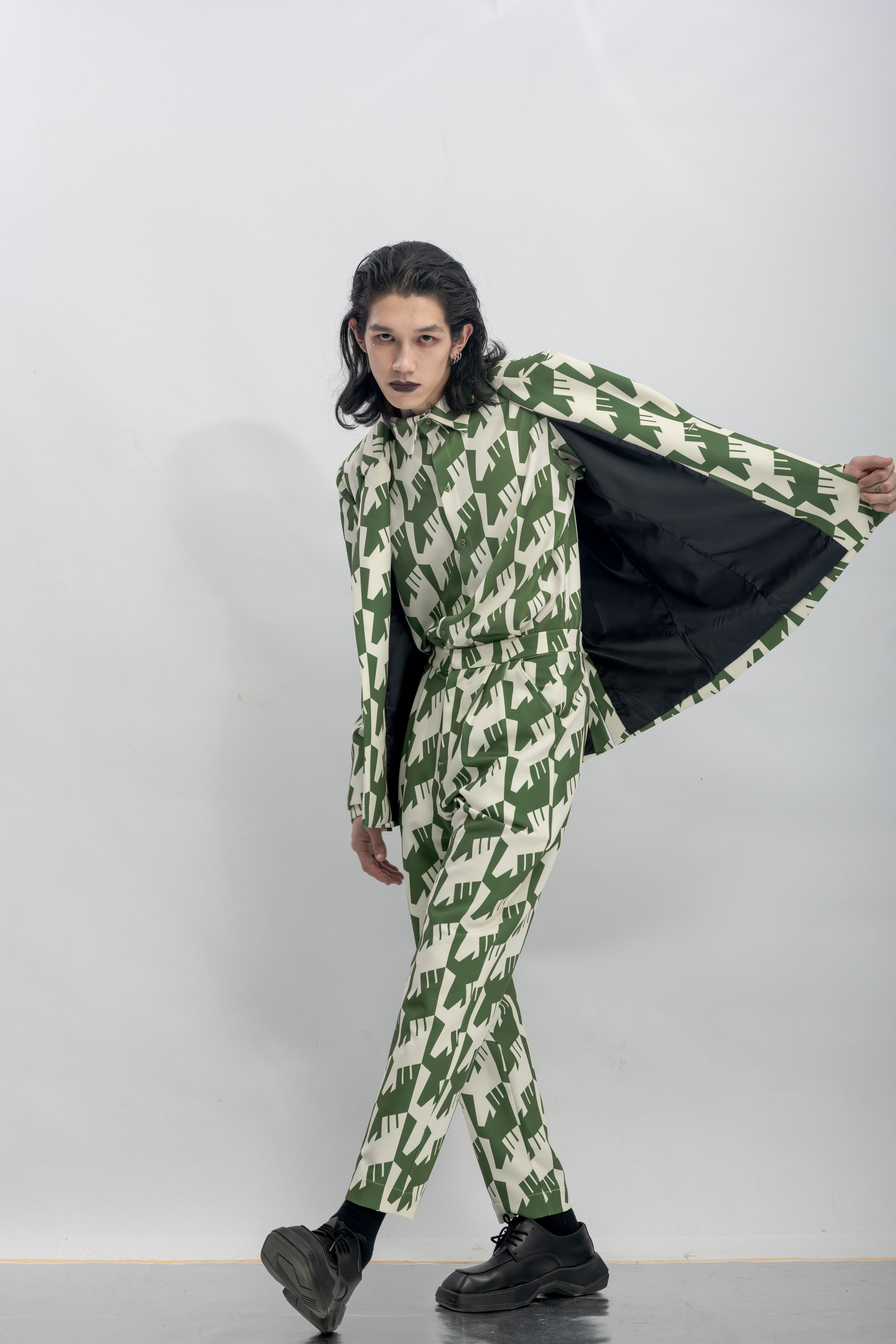 INF  Raven Houndstooth Print Blazer  Olive Green (14).jpg