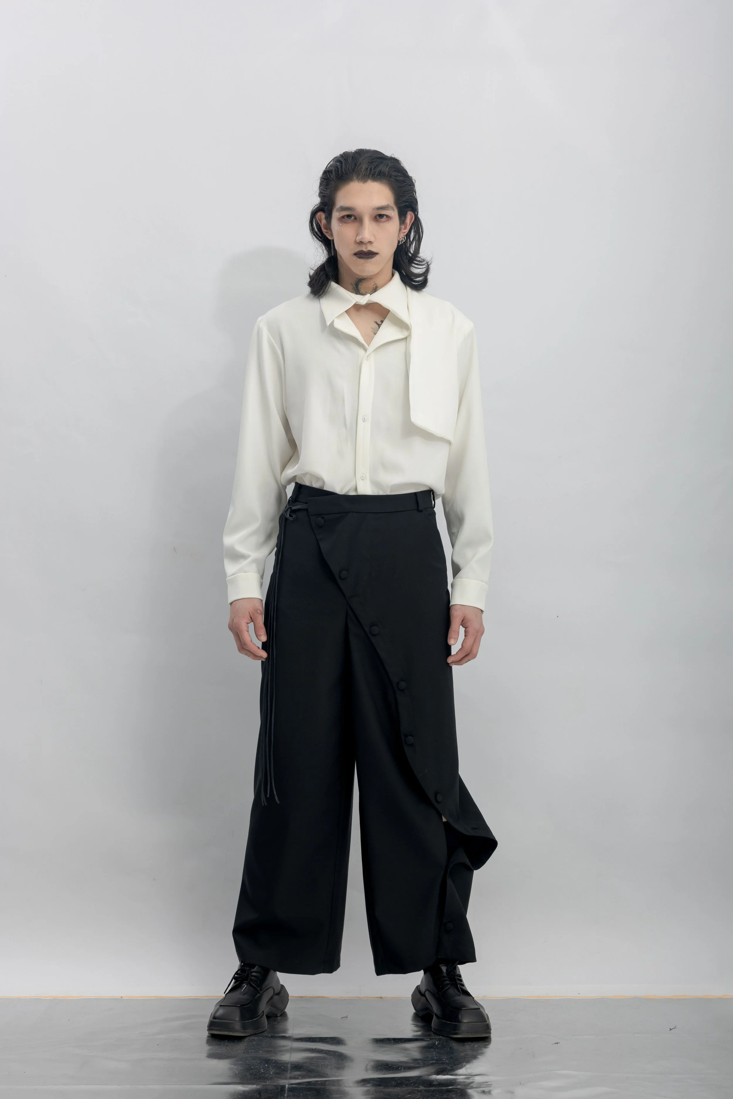INF Asymmetric Single-Leg Slit Tie Wide Pants  Black (17).jpg