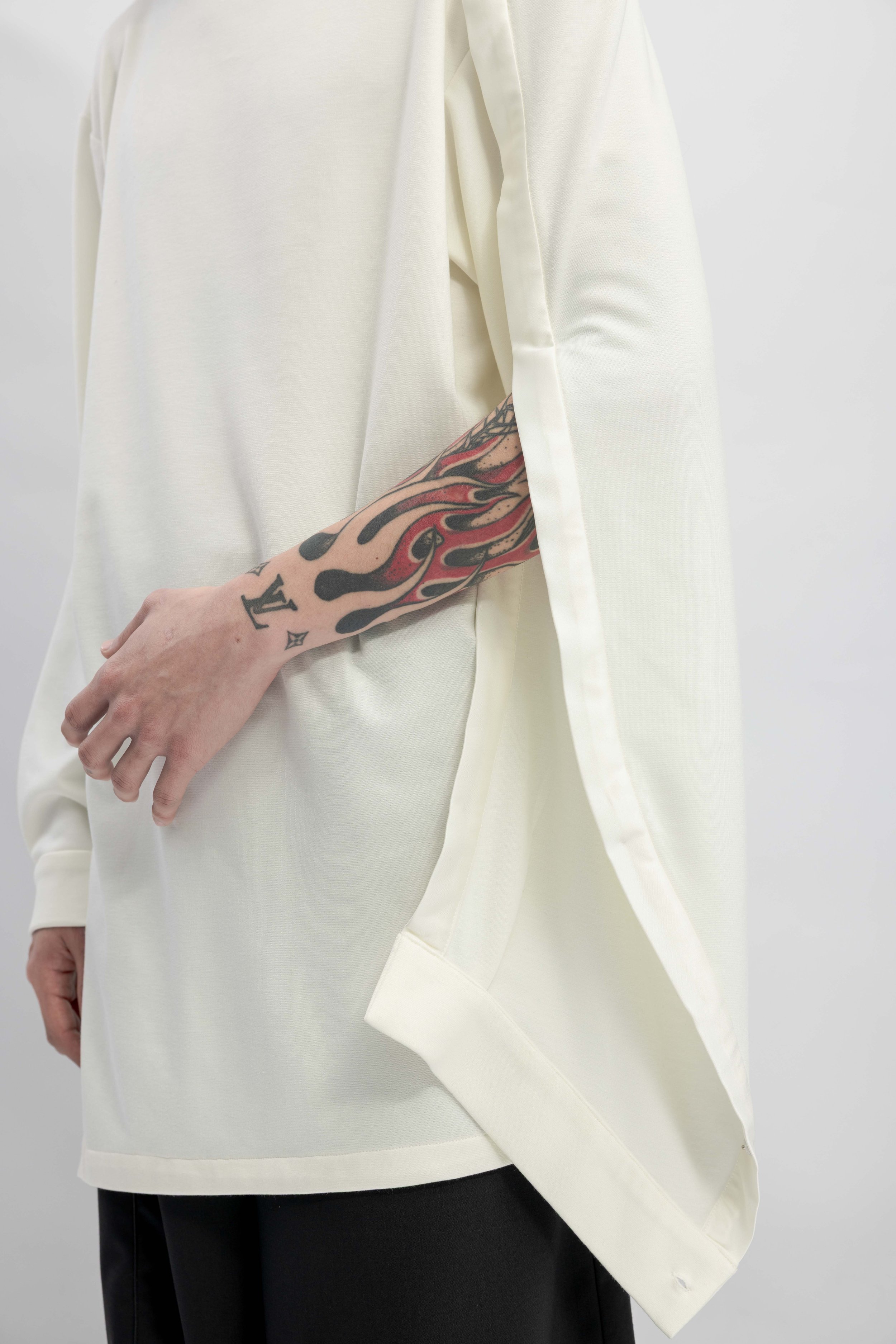 INF  Deconstructed One-Sleeve Stand Collar Top  White (14).jpg