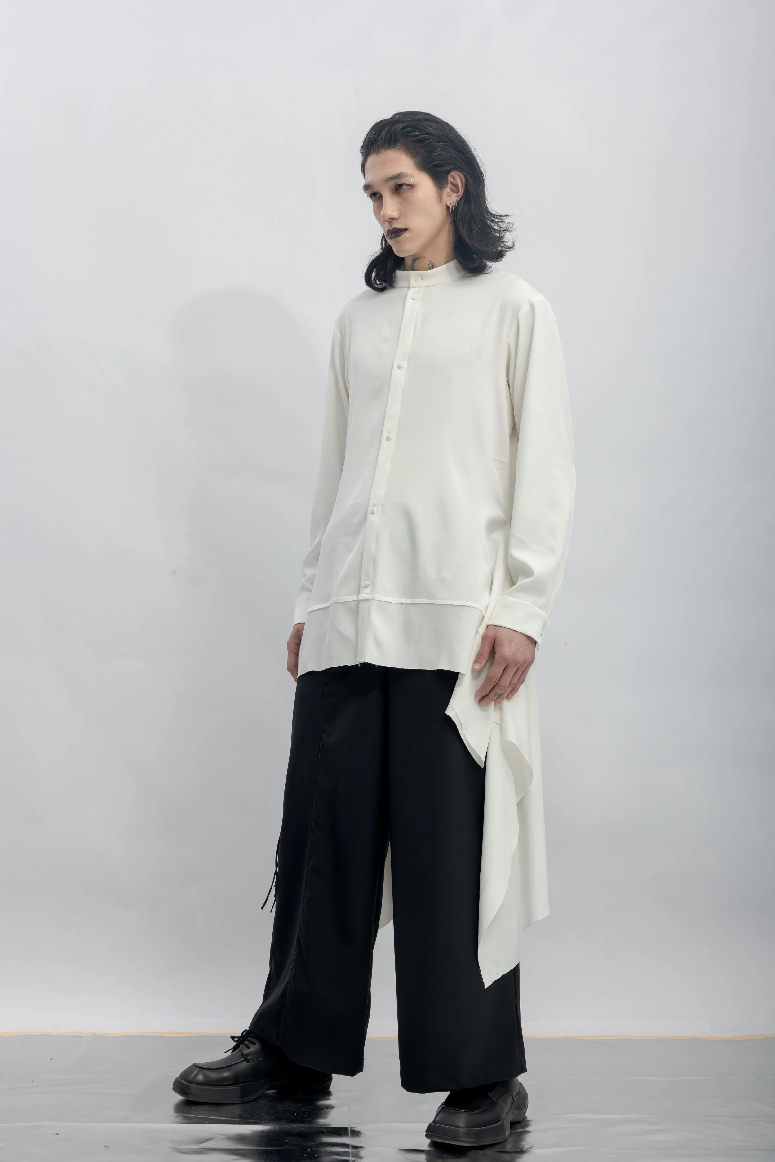 INF Stand Collar Asymmetric Draped Shirt  White (8).jpg