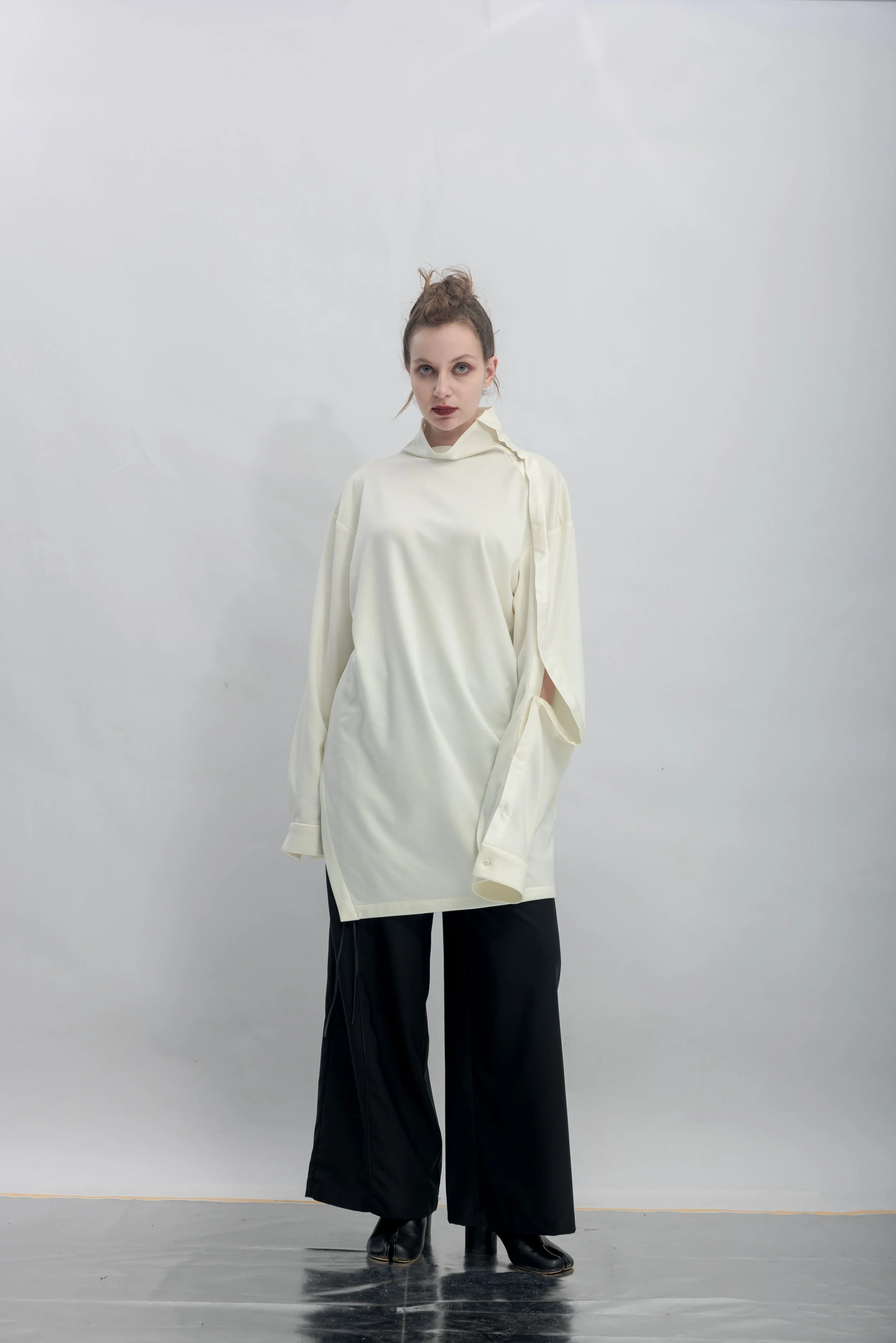 INF  Deconstructed One-Sleeve Stand Collar Top  White (18).jpg