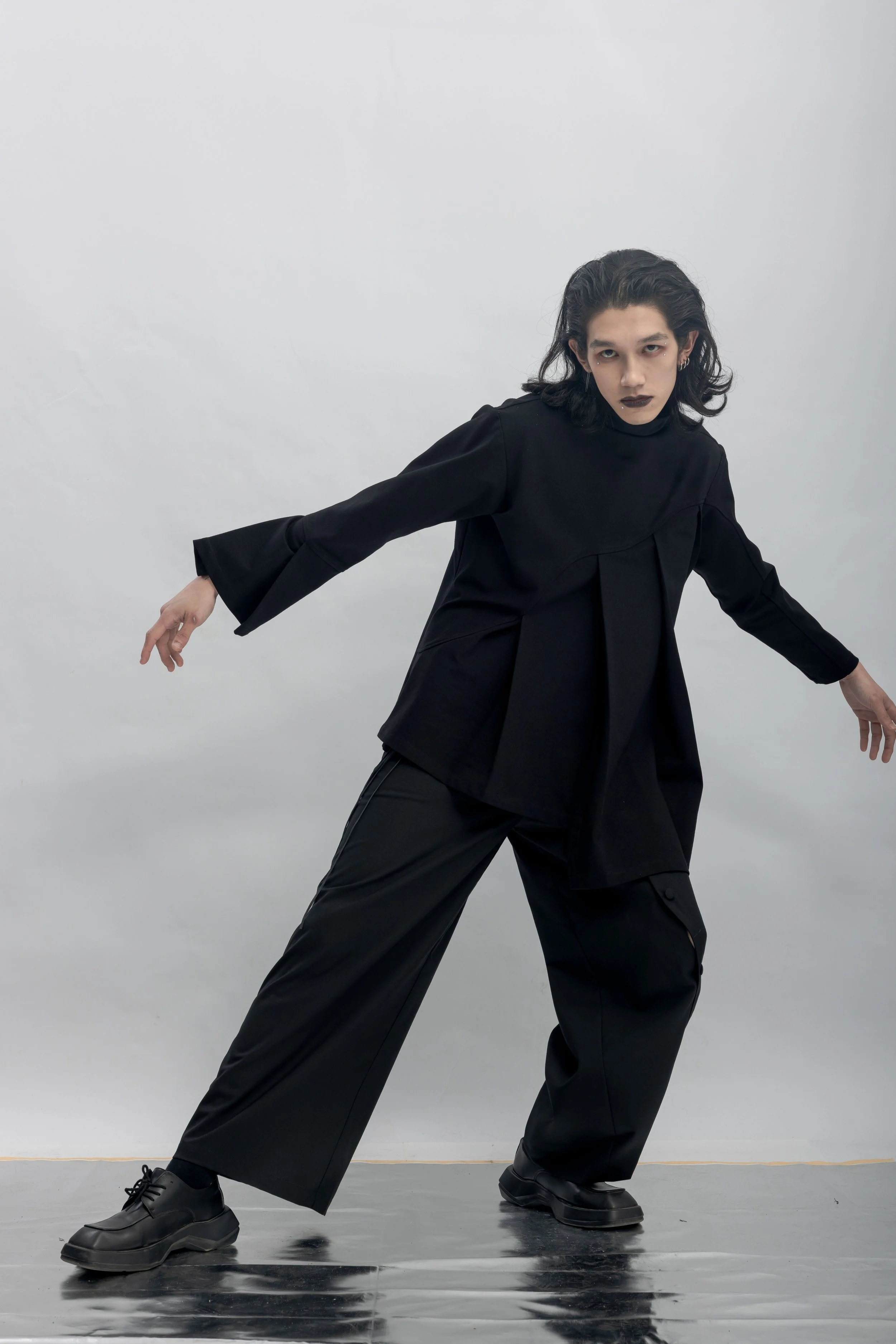 INF Stand Collar Pleated Asymmetric Cut Top (22).jpg