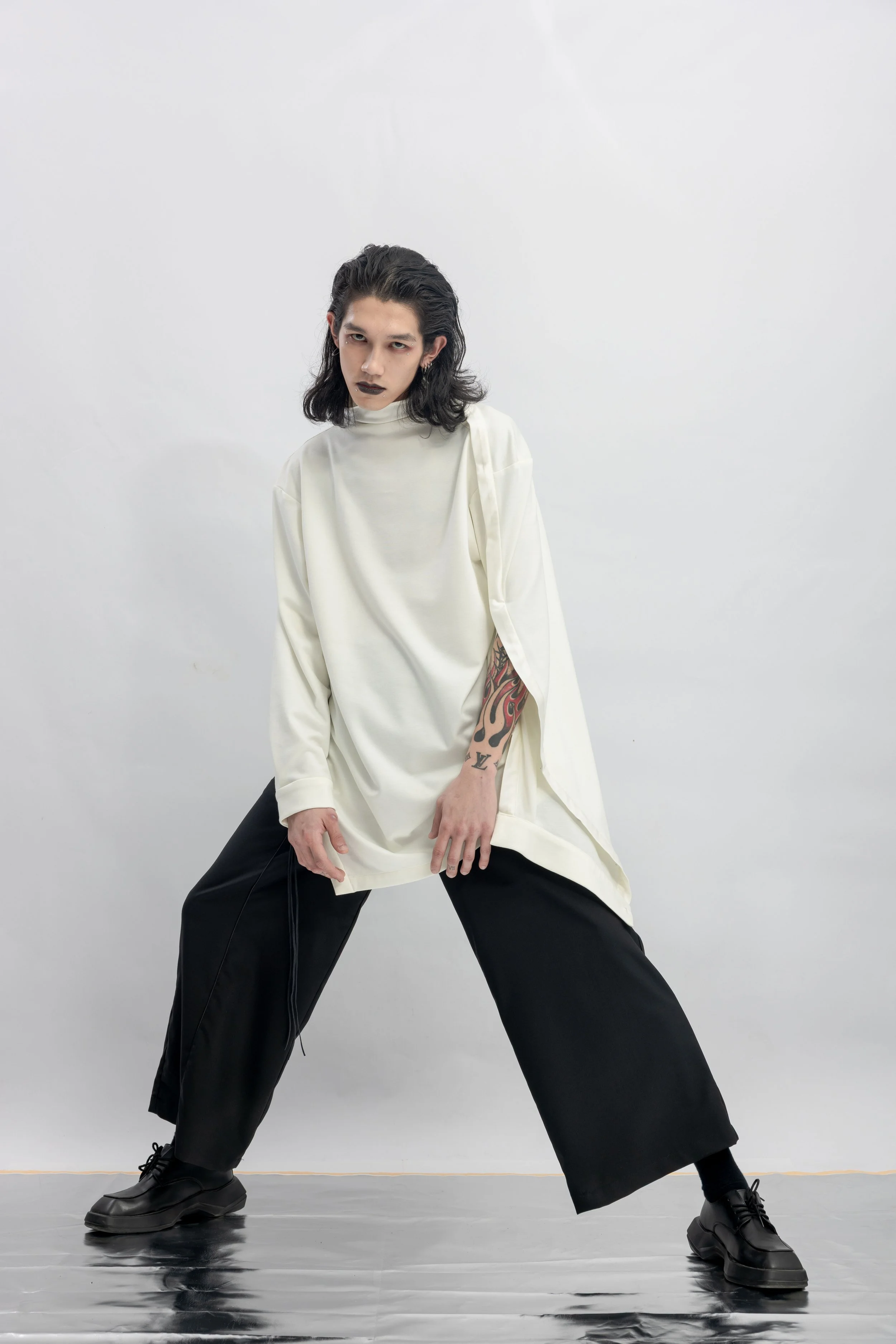 INF  Deconstructed One-Sleeve Stand Collar Top  White (12).jpg