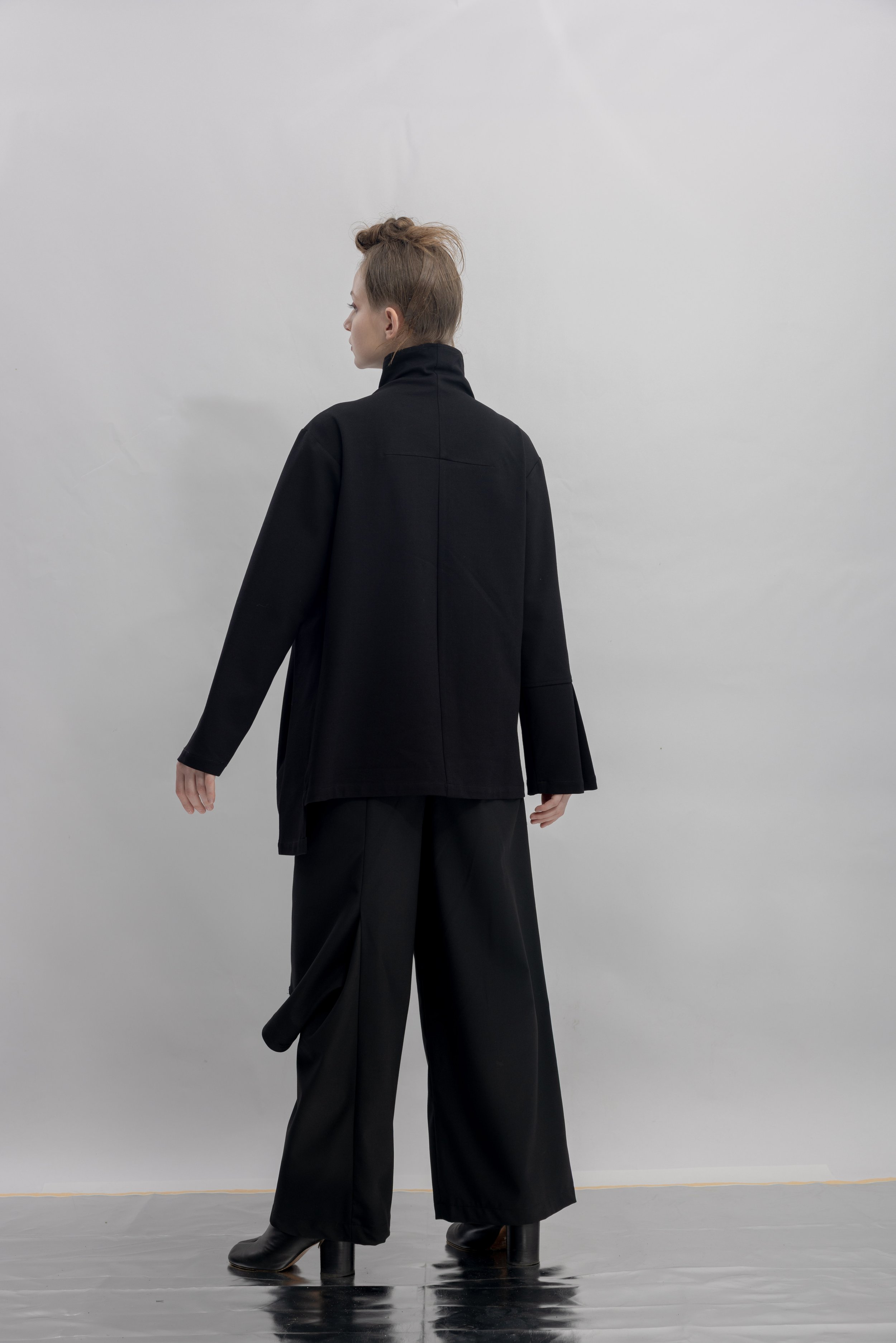 INF Stand Collar Pleated Asymmetric Cut Top (3).jpg