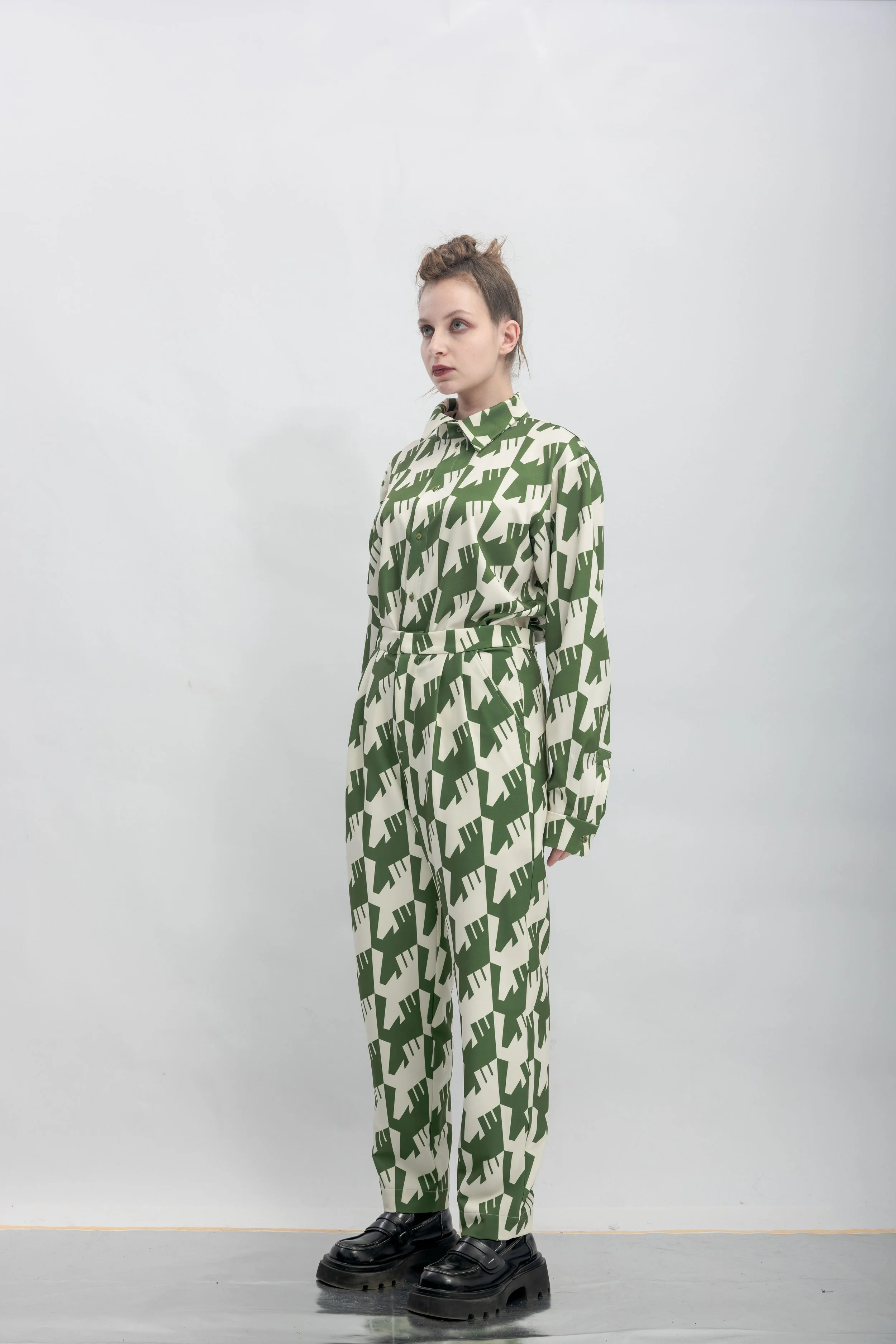 INF Raven Houndstooth Print Suit Pants  Olive Green (18).jpg