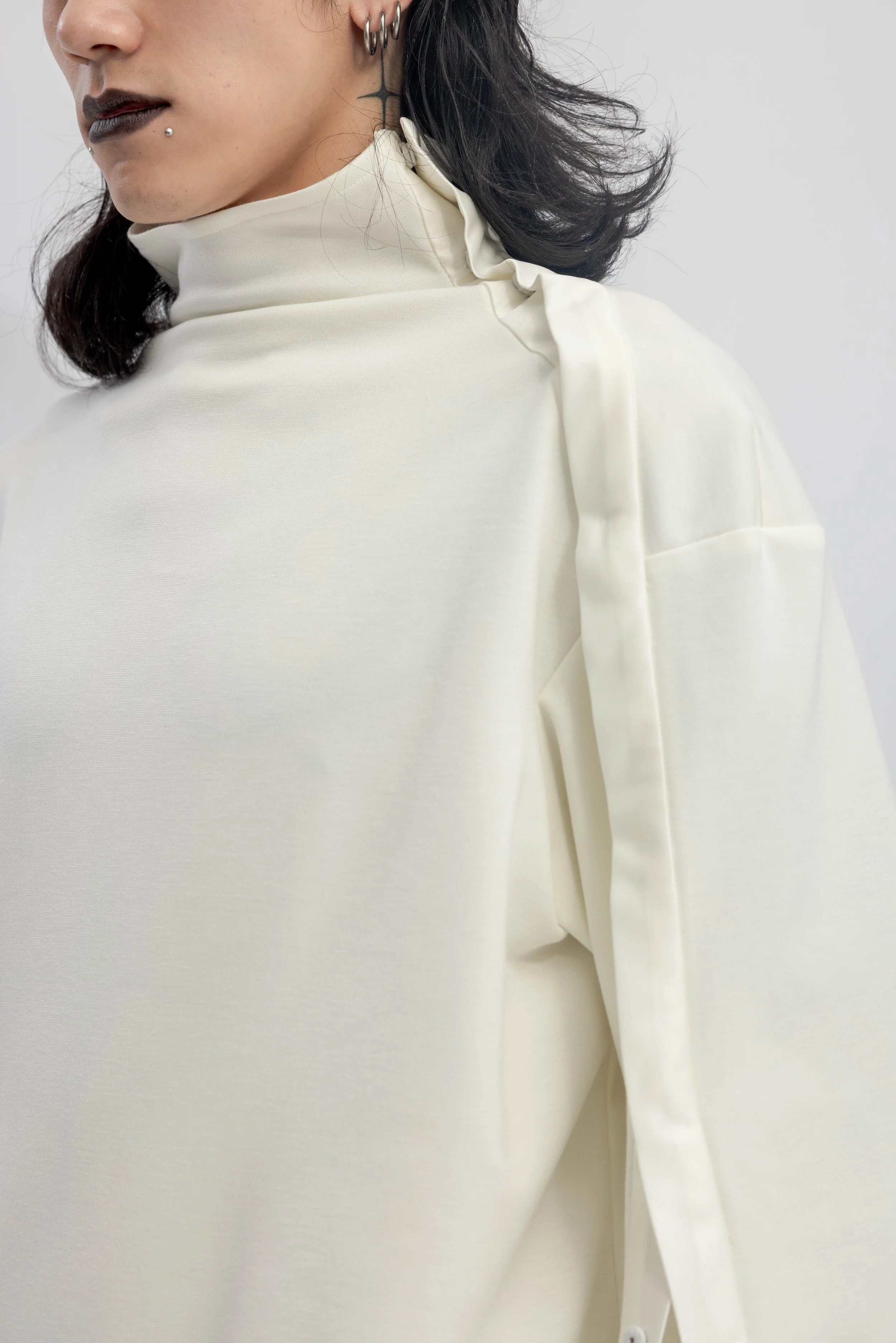 INF  Deconstructed One-Sleeve Stand Collar Top  White (13).jpg