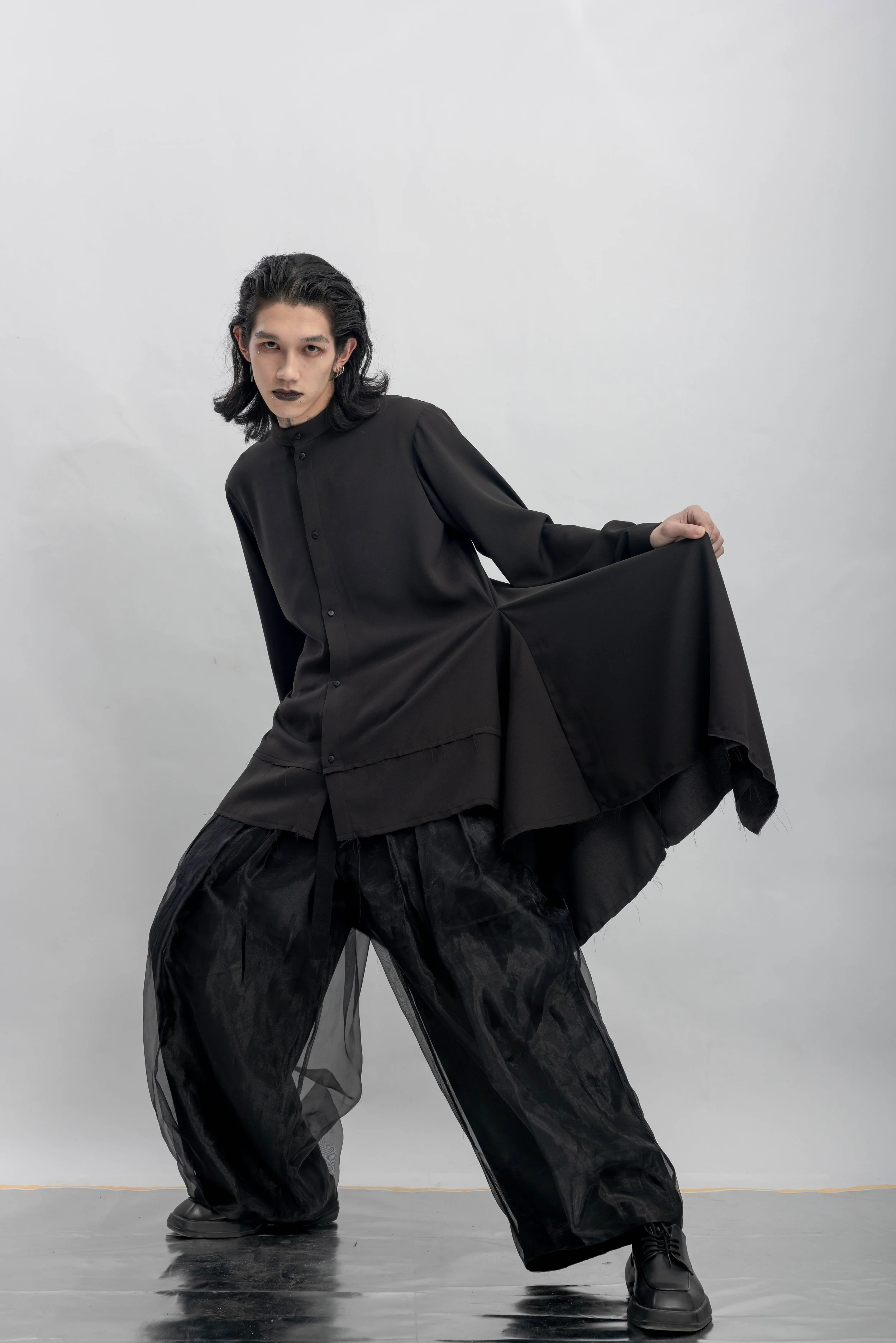 INF Stand Collar Asymmetric Draped Shirt  Black (9).jpg