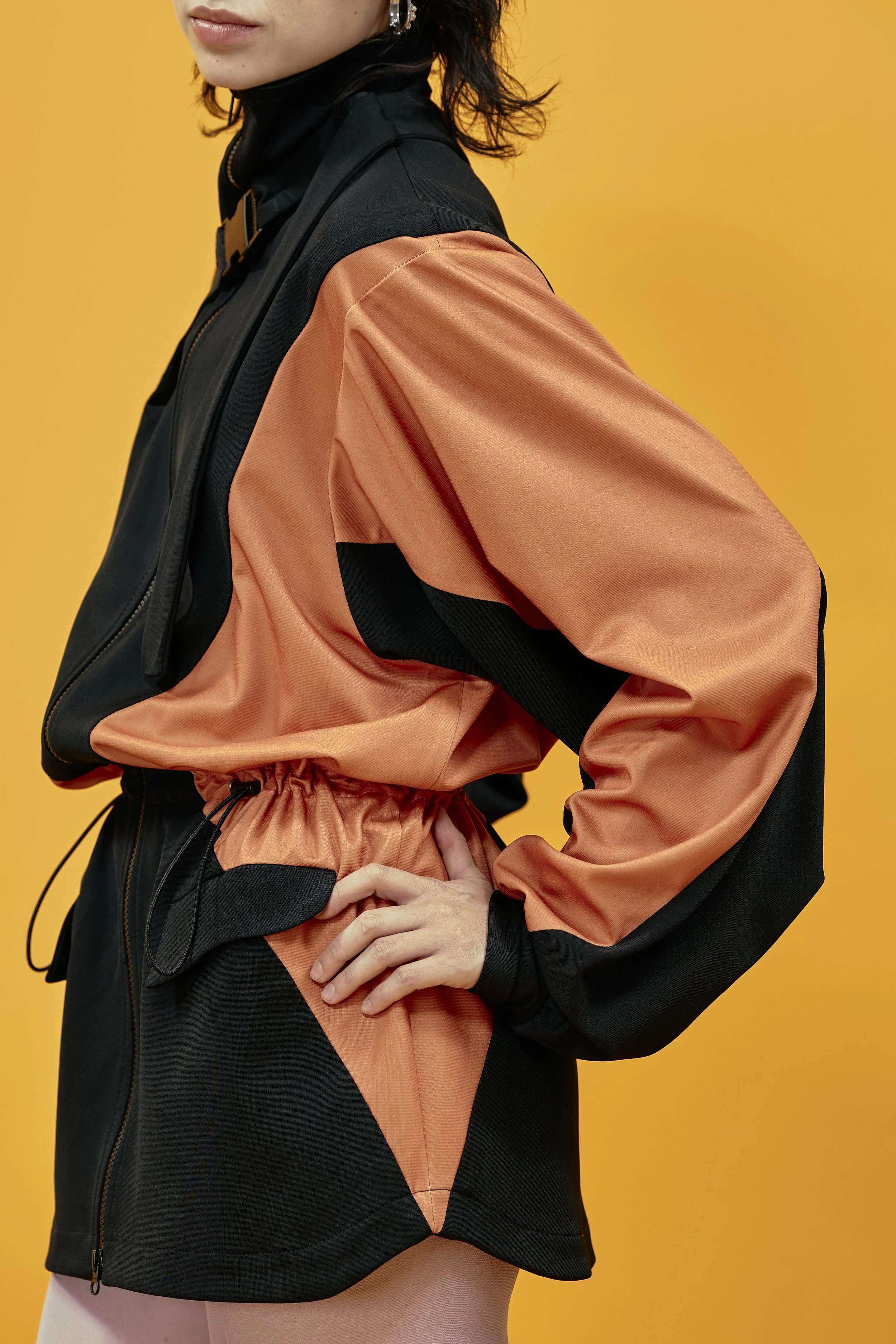 INFDARK Asymmetric Cinched-Waist Jacket  Black-Orange (13).jpg