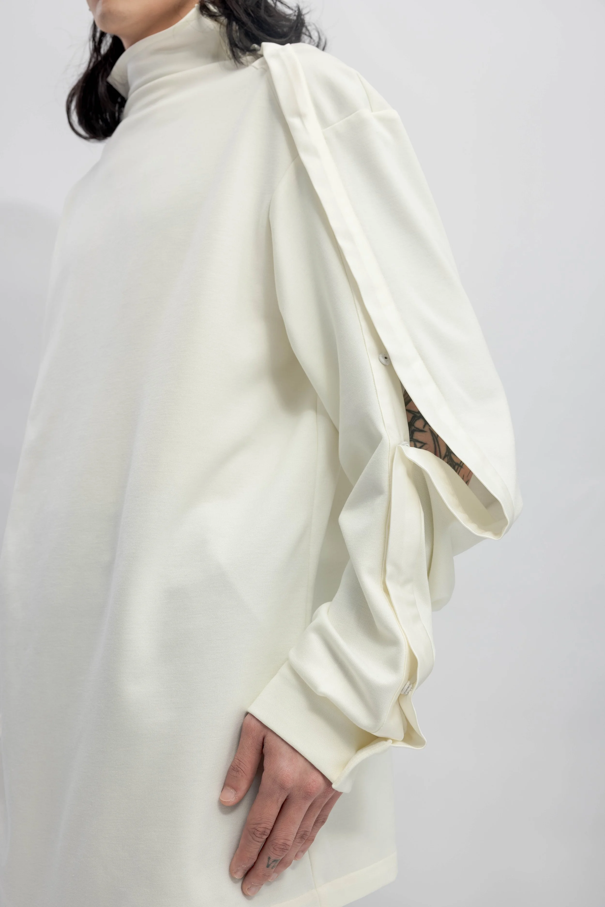 INF  Deconstructed One-Sleeve Stand Collar Top  White (15).jpg