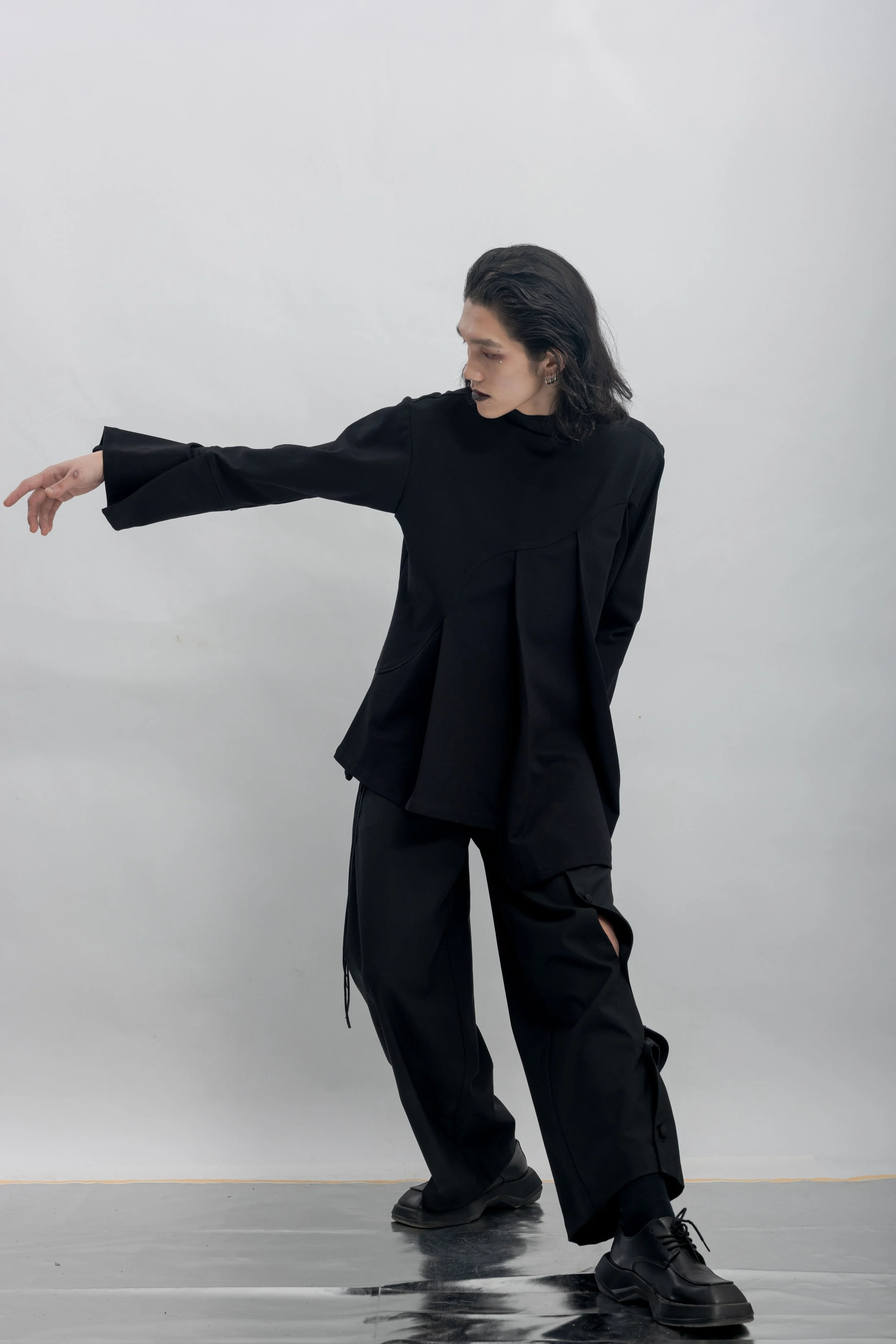 INF Stand Collar Pleated Asymmetric Cut Top (24).jpg