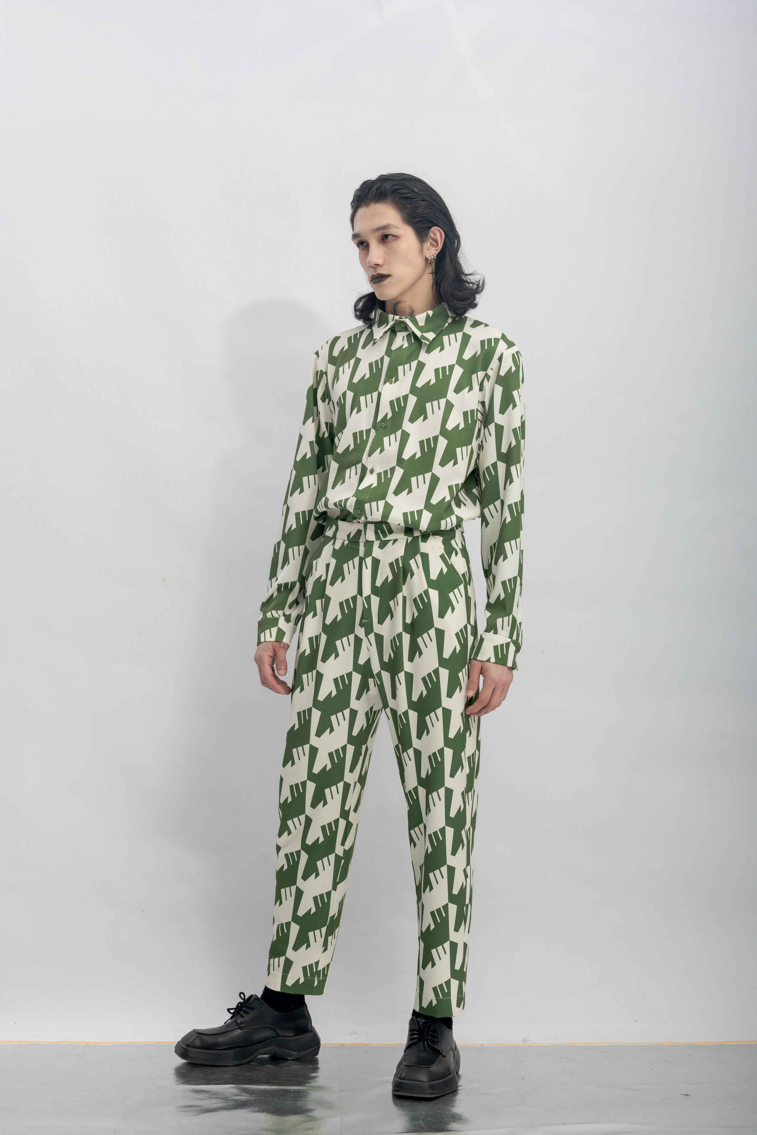 INF Raven Houndstooth Print Suit Pants  Olive Green (7).jpg
