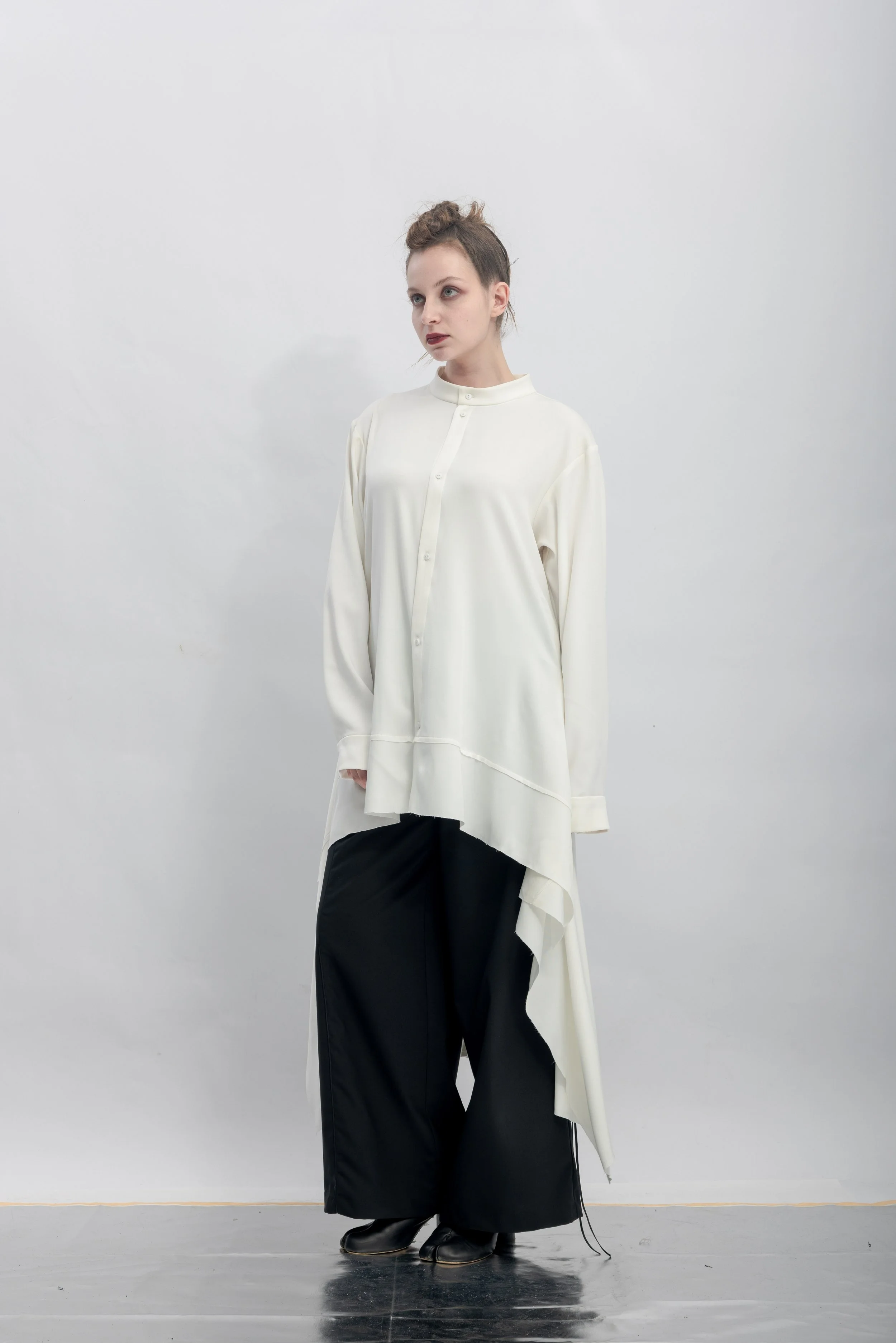 INF Stand Collar Asymmetric Draped Shirt  White (19).jpg