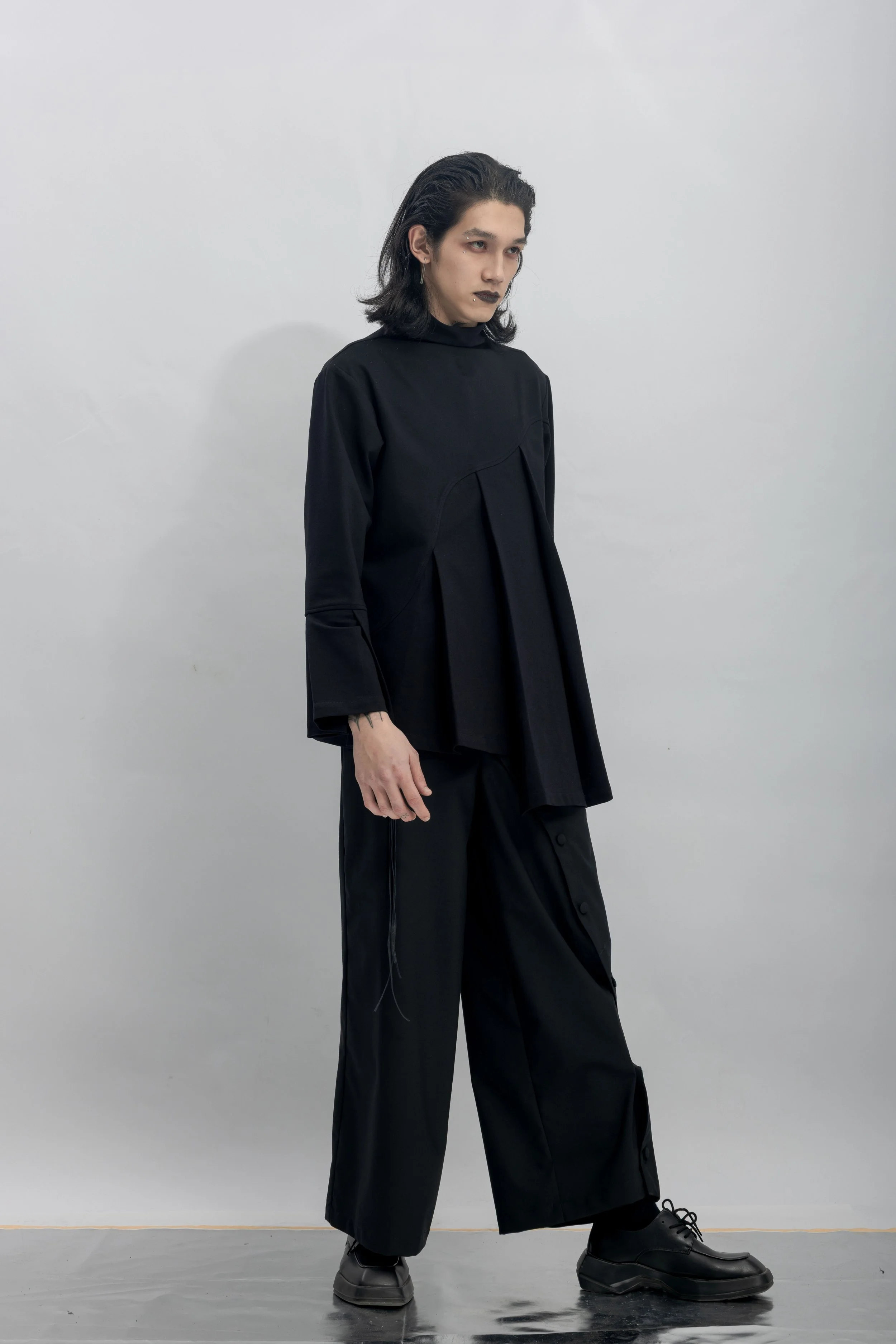 INF Stand Collar Pleated Asymmetric Cut Top (18).jpg