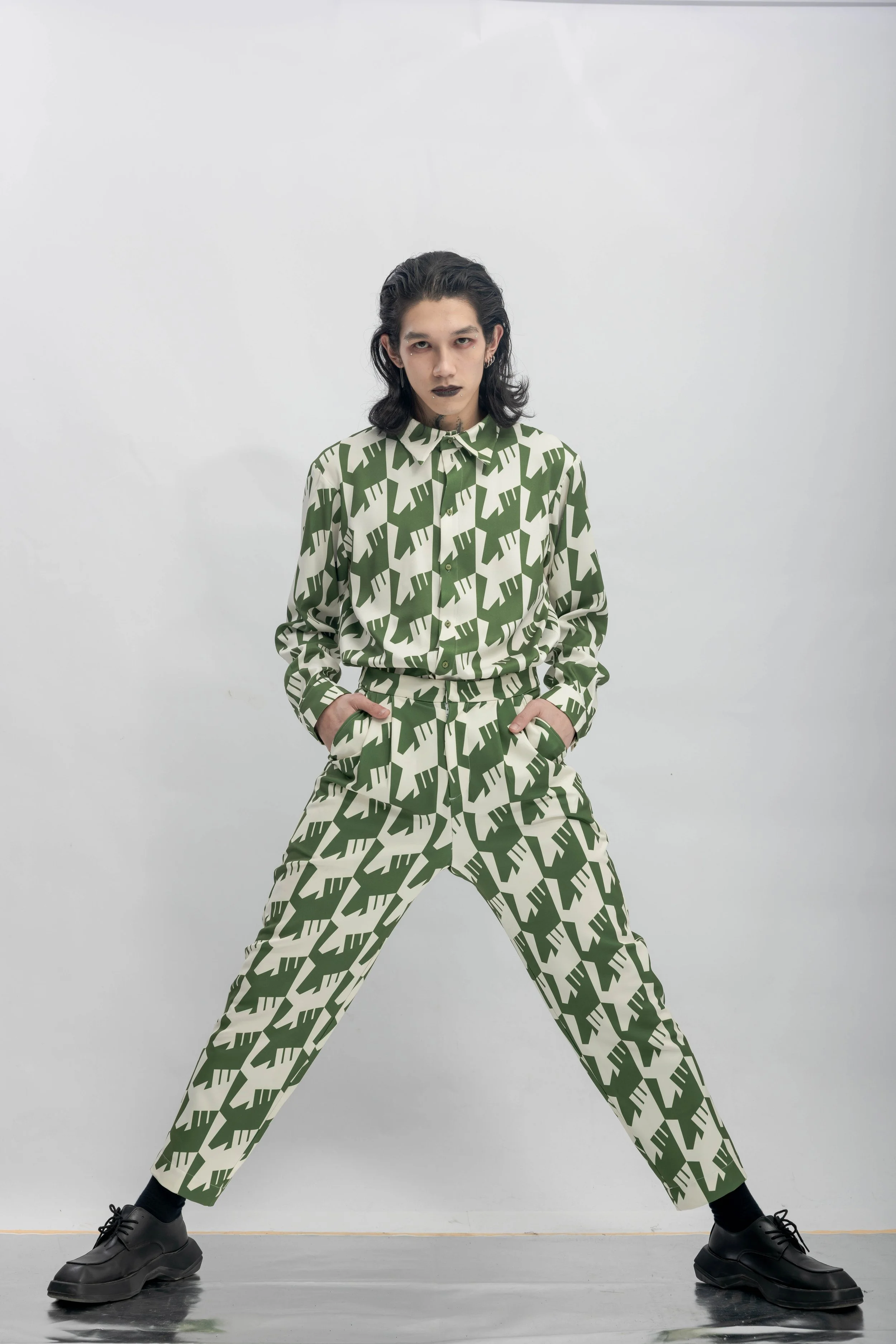 INF Raven Houndstooth Print Suit Pants  Olive Green (9).jpg