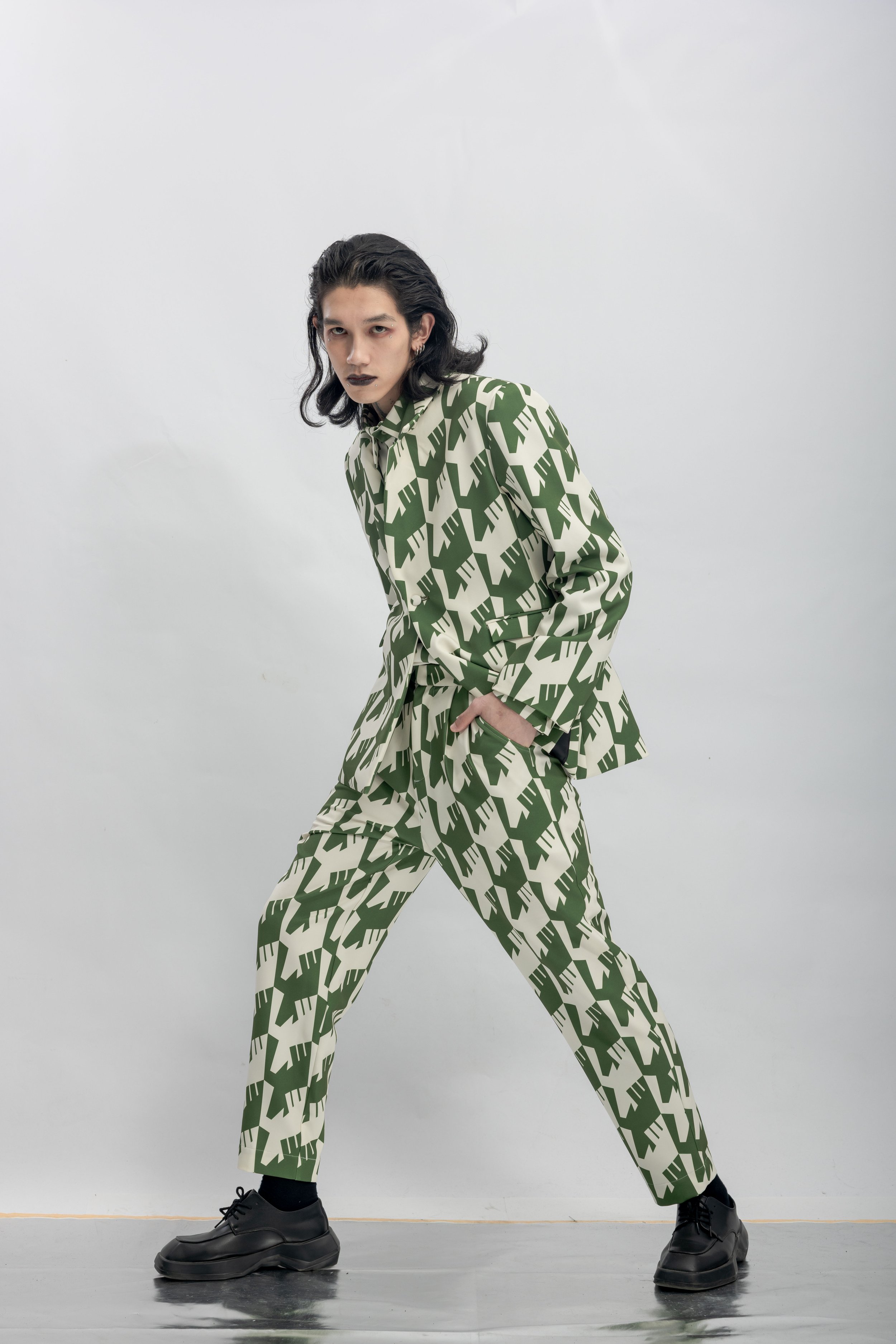 INF  Raven Houndstooth Print Blazer  Olive Green (12).jpg