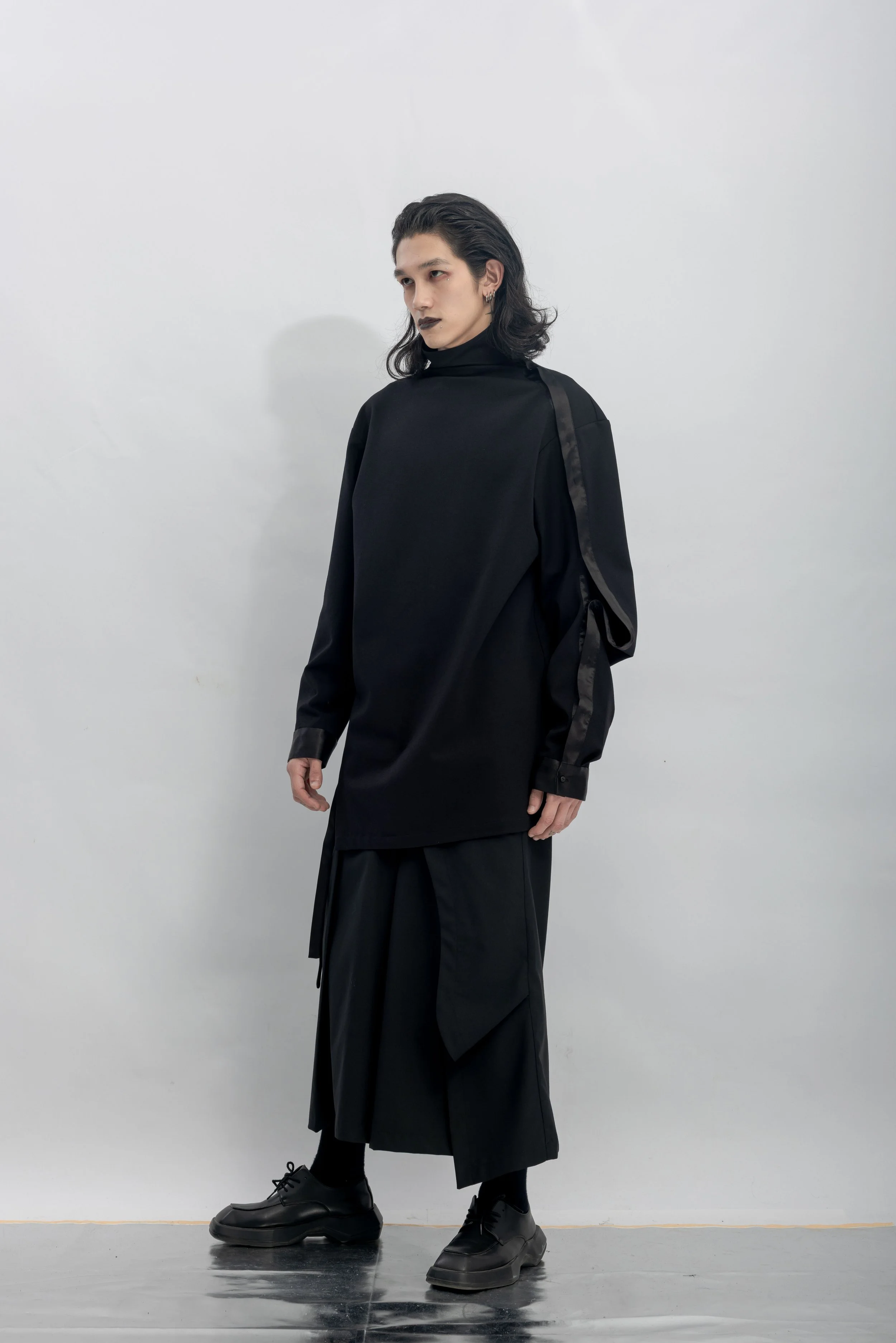 INF Deconstructed One-Sleeve Stand Collar Top  Black (25).jpg