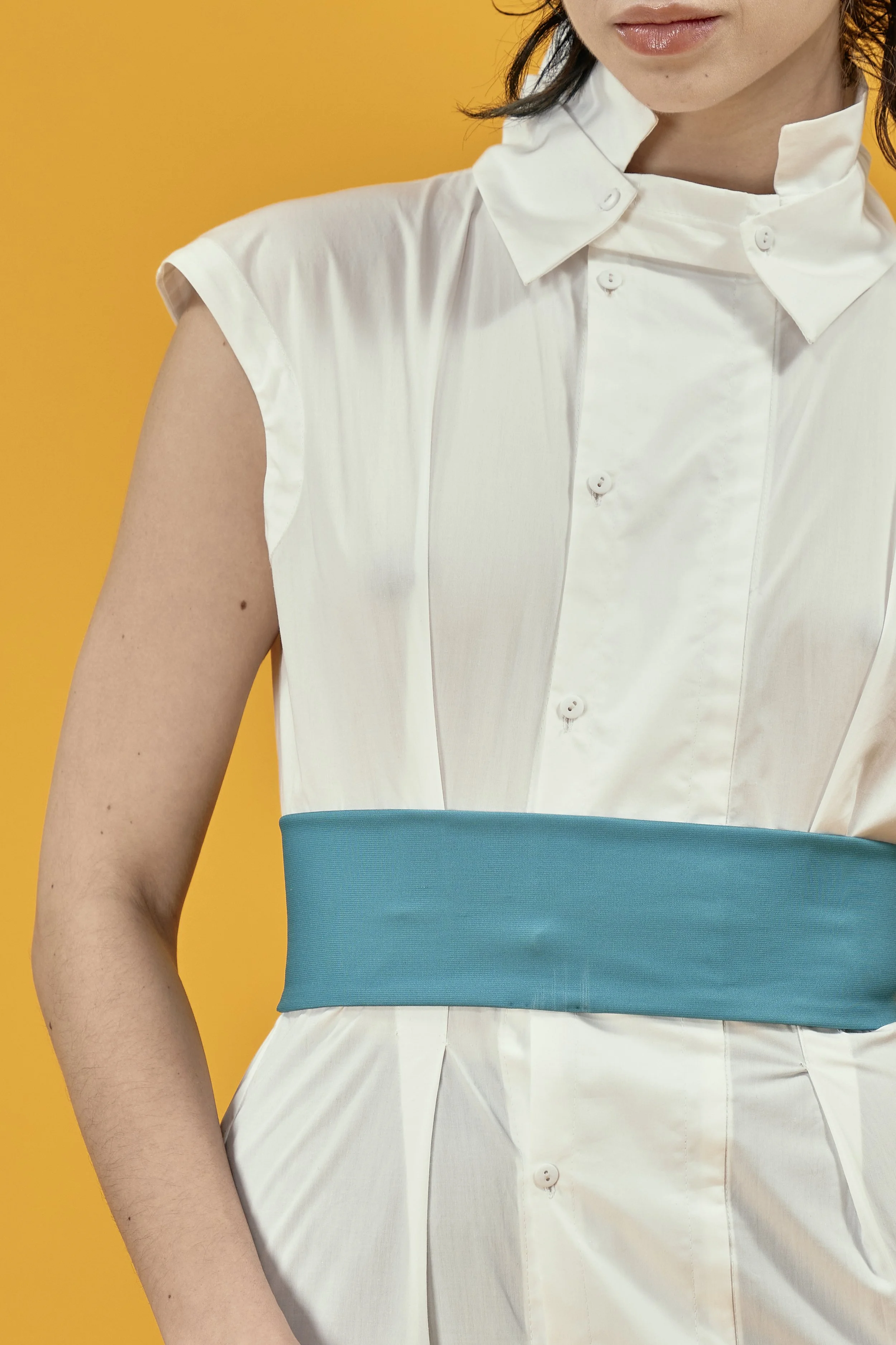 INFDARK Stand-Collar Shirt Dress  White (13).jpg