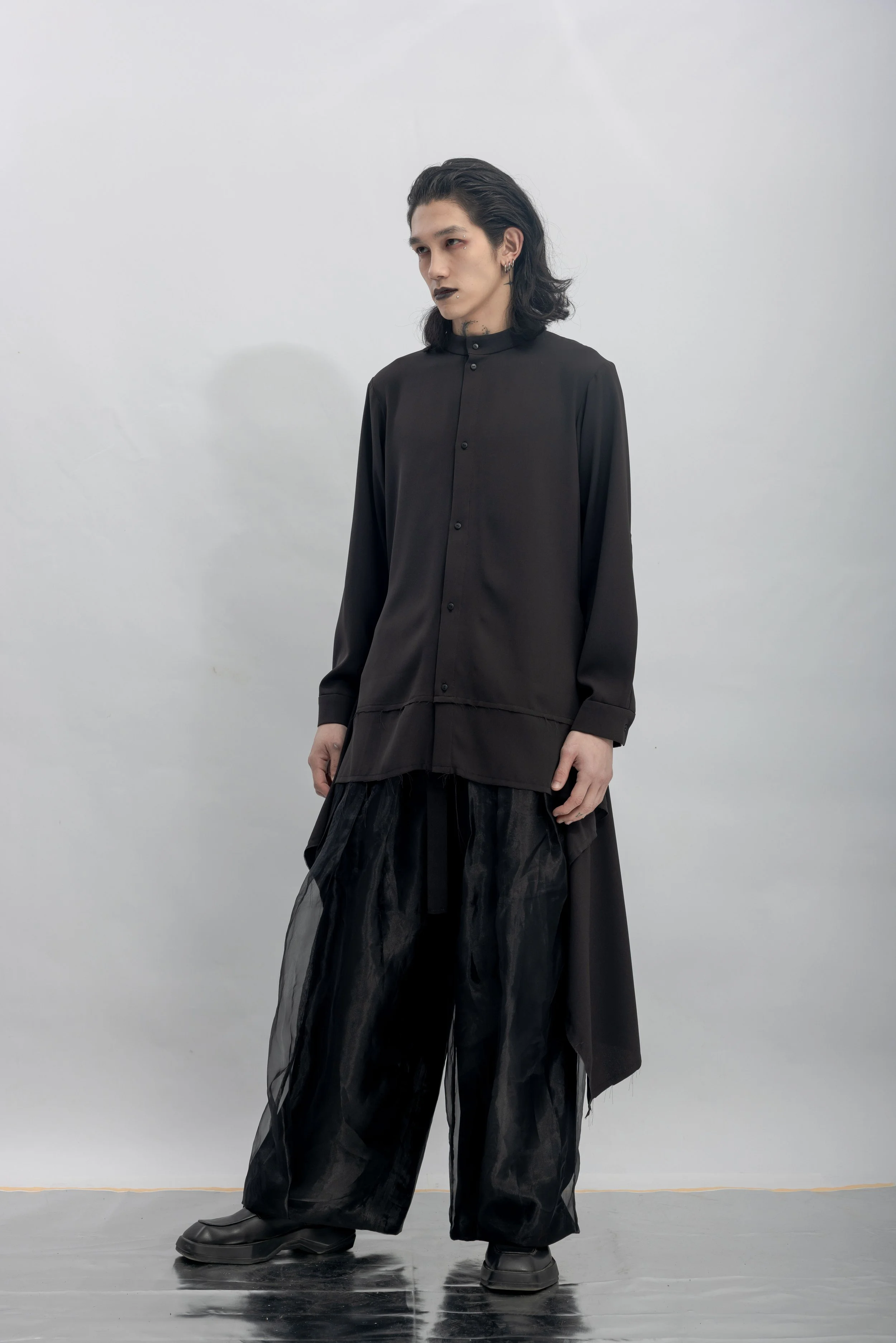 INF Stand Collar Asymmetric Draped Shirt  Black (7).jpg