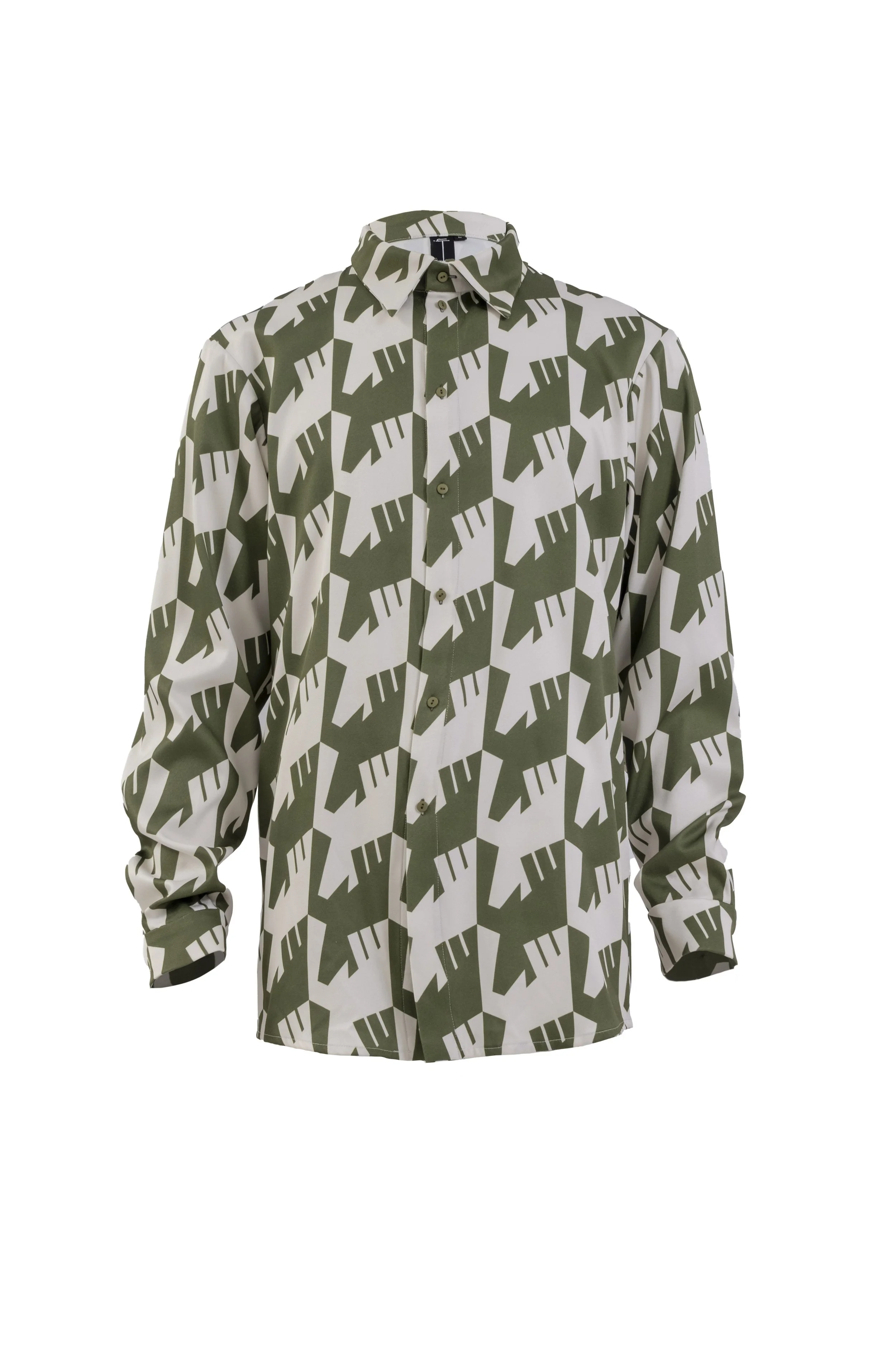INF Raven Houndstooth Print Shirt  Olive Green (2).jpg