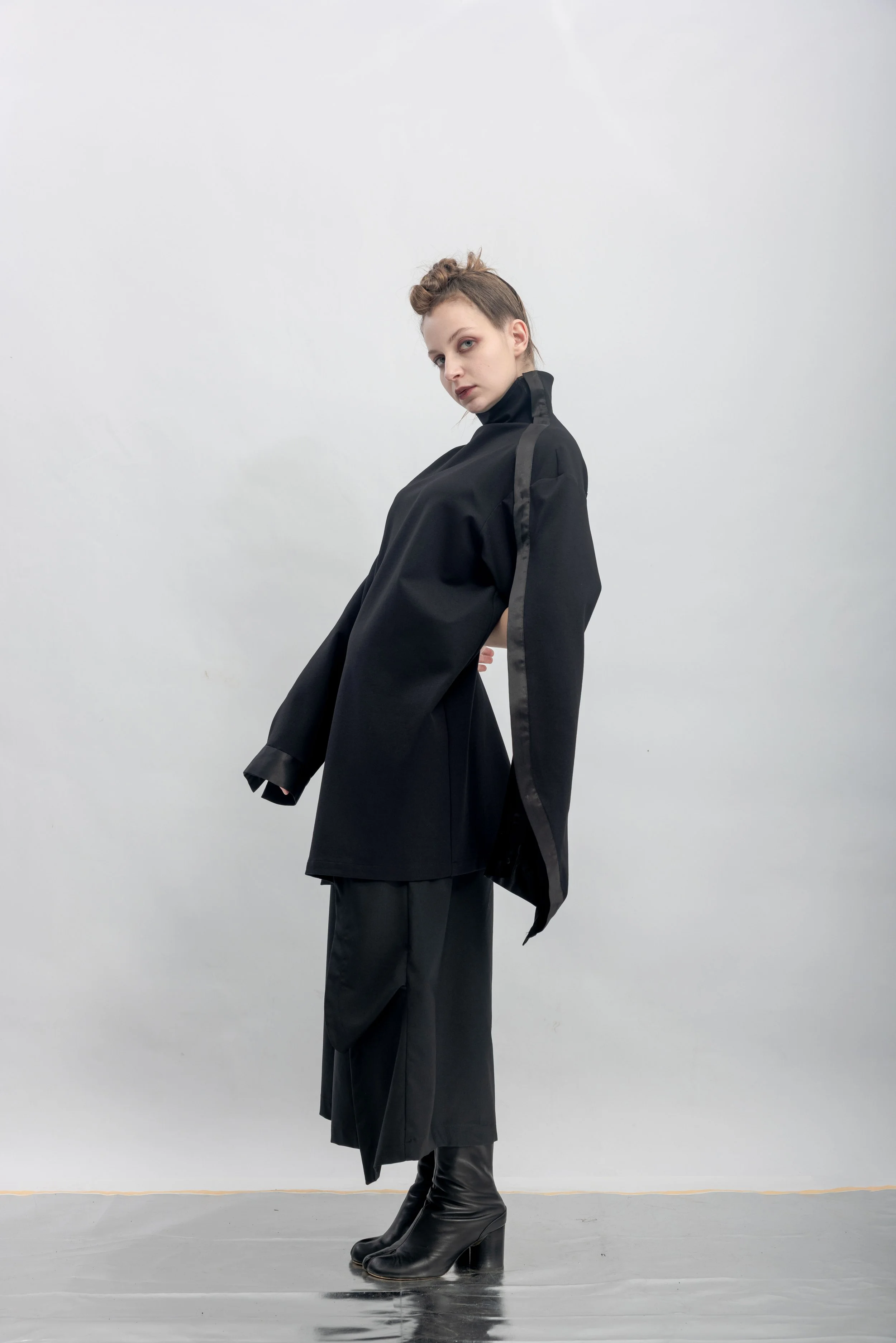 INF Deconstructed One-Sleeve Stand Collar Top  Black (15).jpg