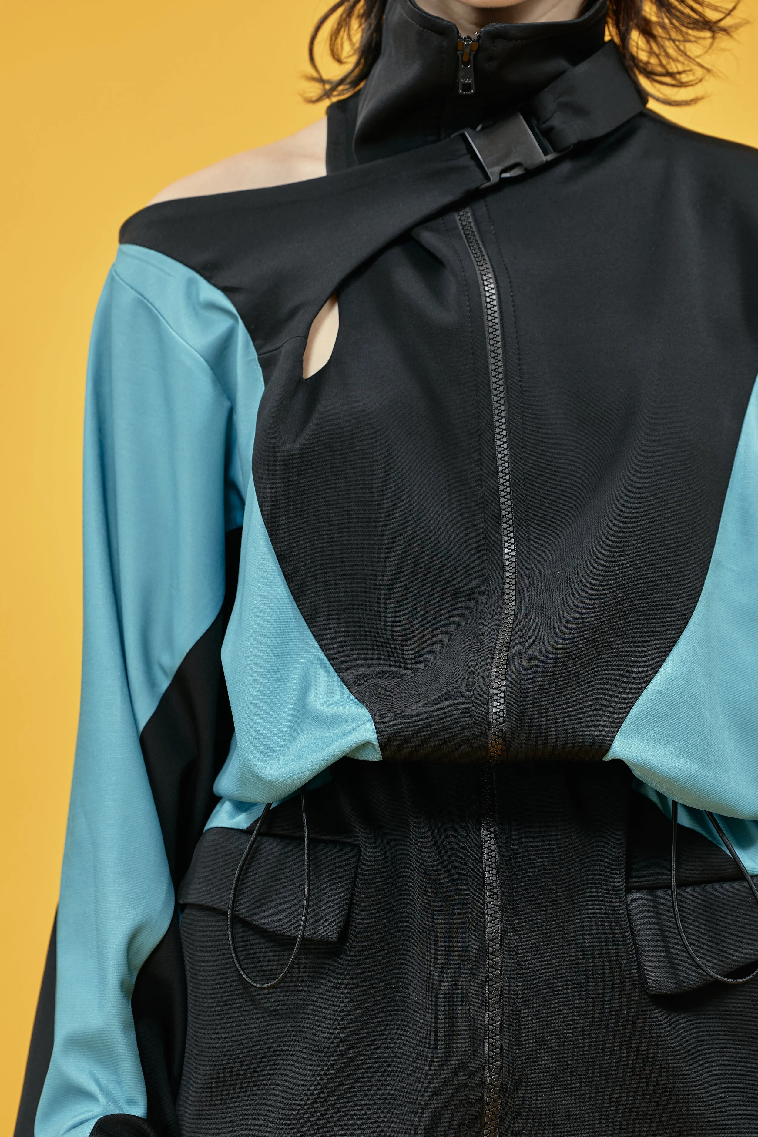 INFDARK  Asymmetric Cinched-Waist Jacket  Black-Blue (14).jpg