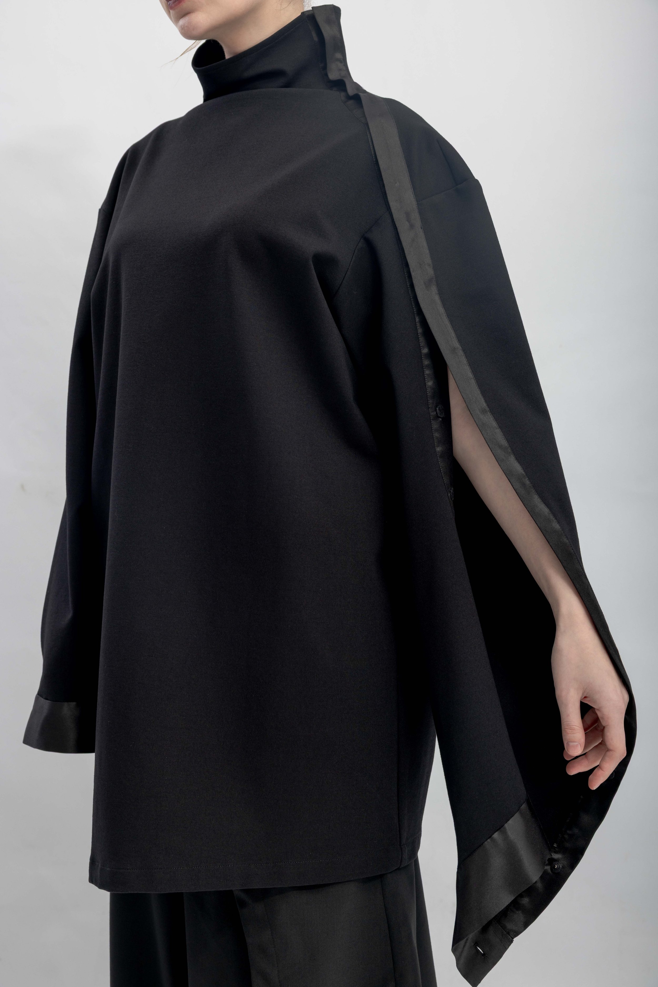 INF Deconstructed One-Sleeve Stand Collar Top  Black (18).jpg
