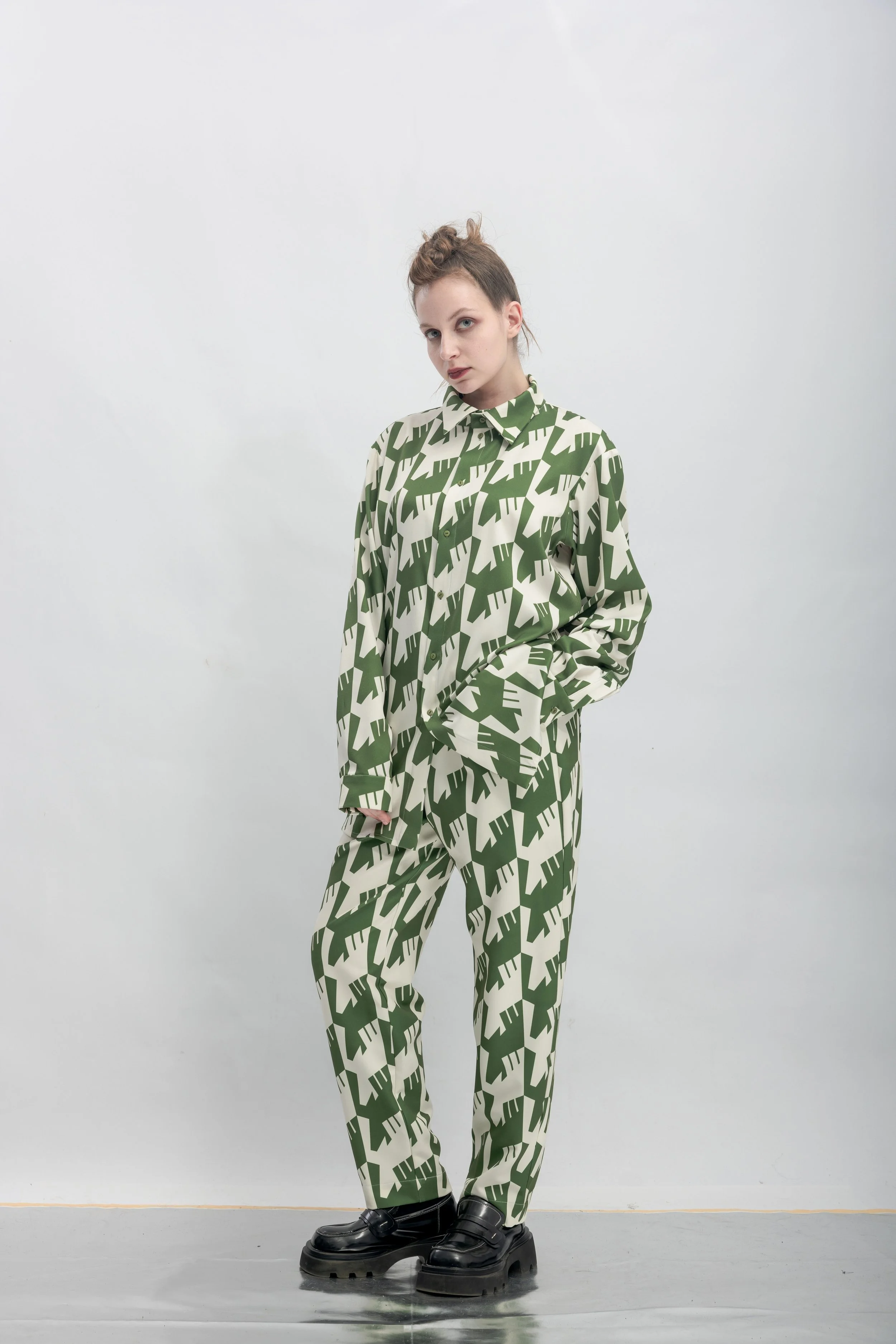 INF Raven Houndstooth Print Shirt  Olive Green (13).jpg