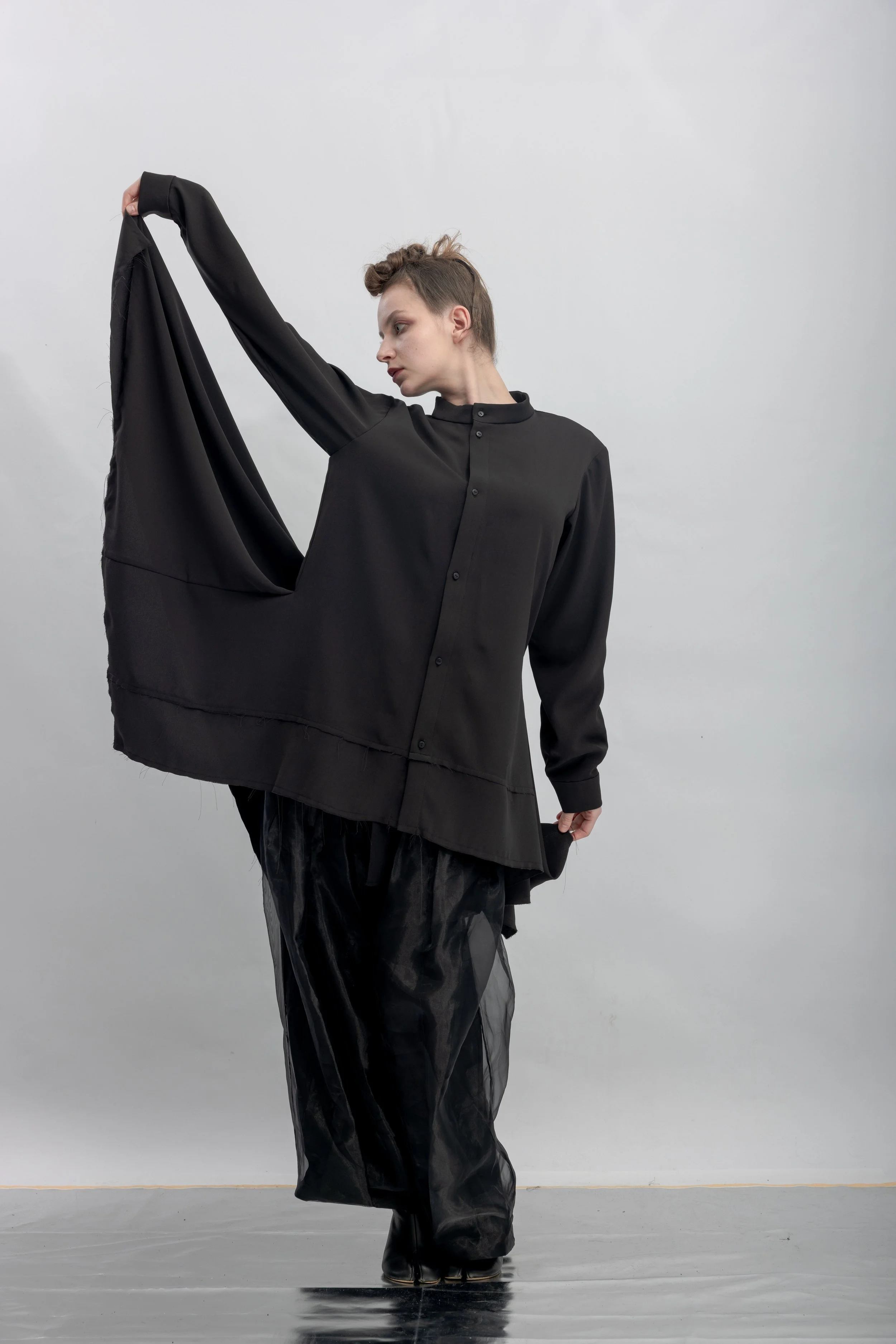 INF Stand Collar Asymmetric Draped Shirt  Black (1).jpg