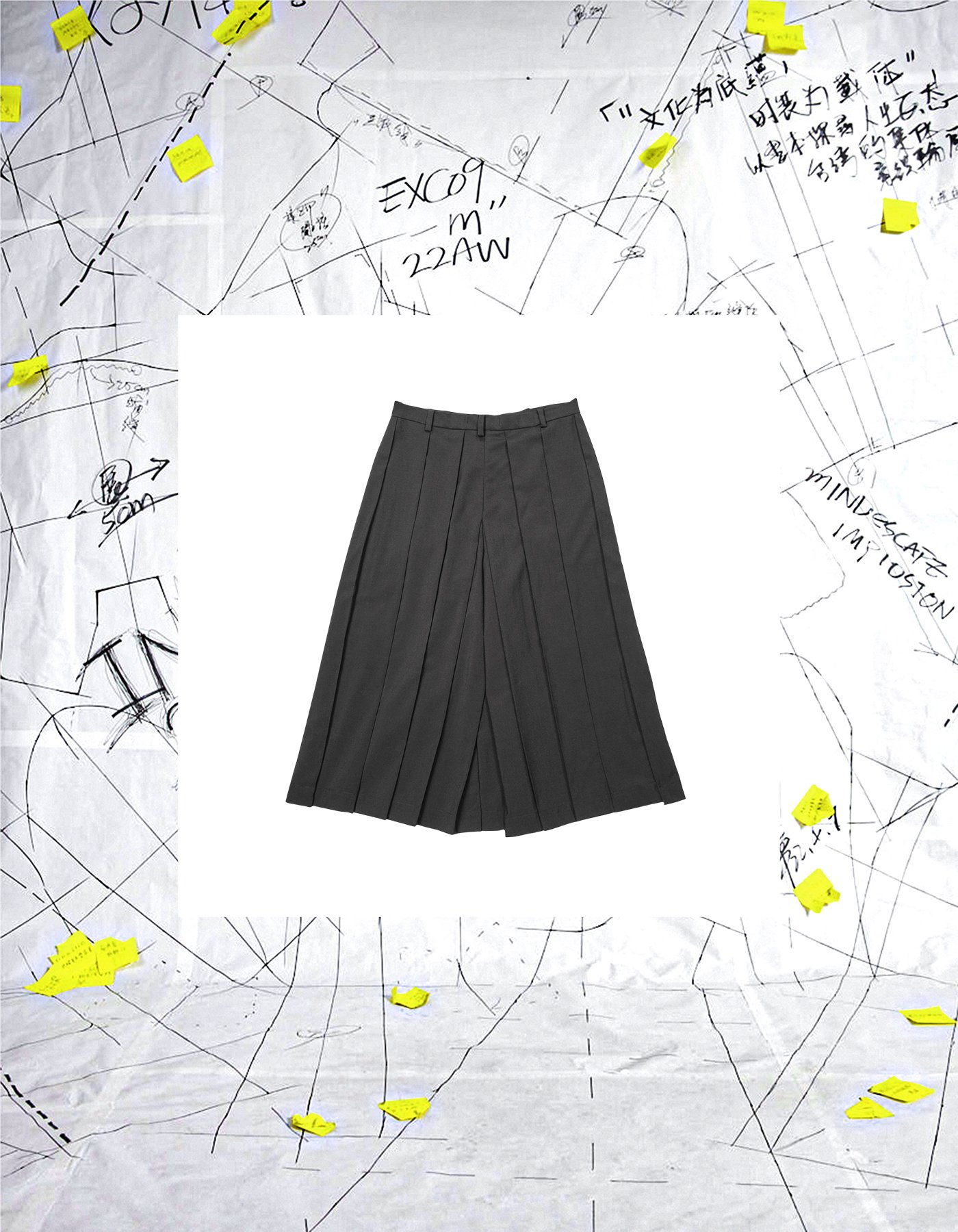 INF 22AW Deconstructed WideLeg Skirt Pants With Pleats In Back — INF