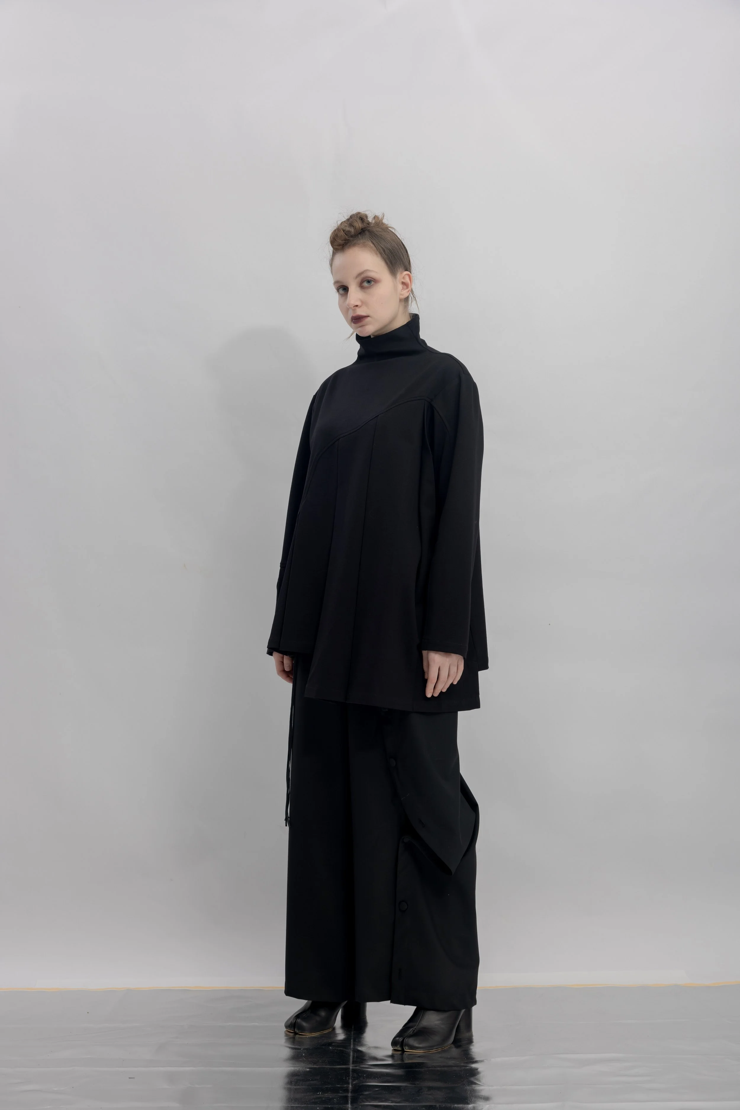 INF Stand Collar Pleated Asymmetric Cut Top (2).jpg