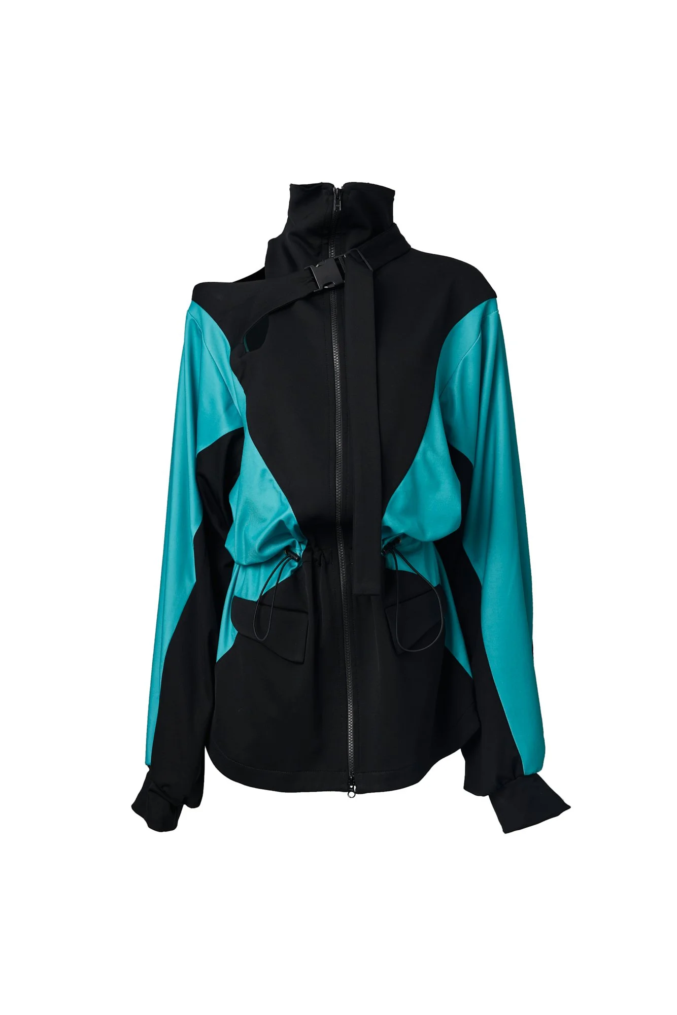 INFDARK  Asymmetric Cinched-Waist Jacket  Black-Blue (10).jpg