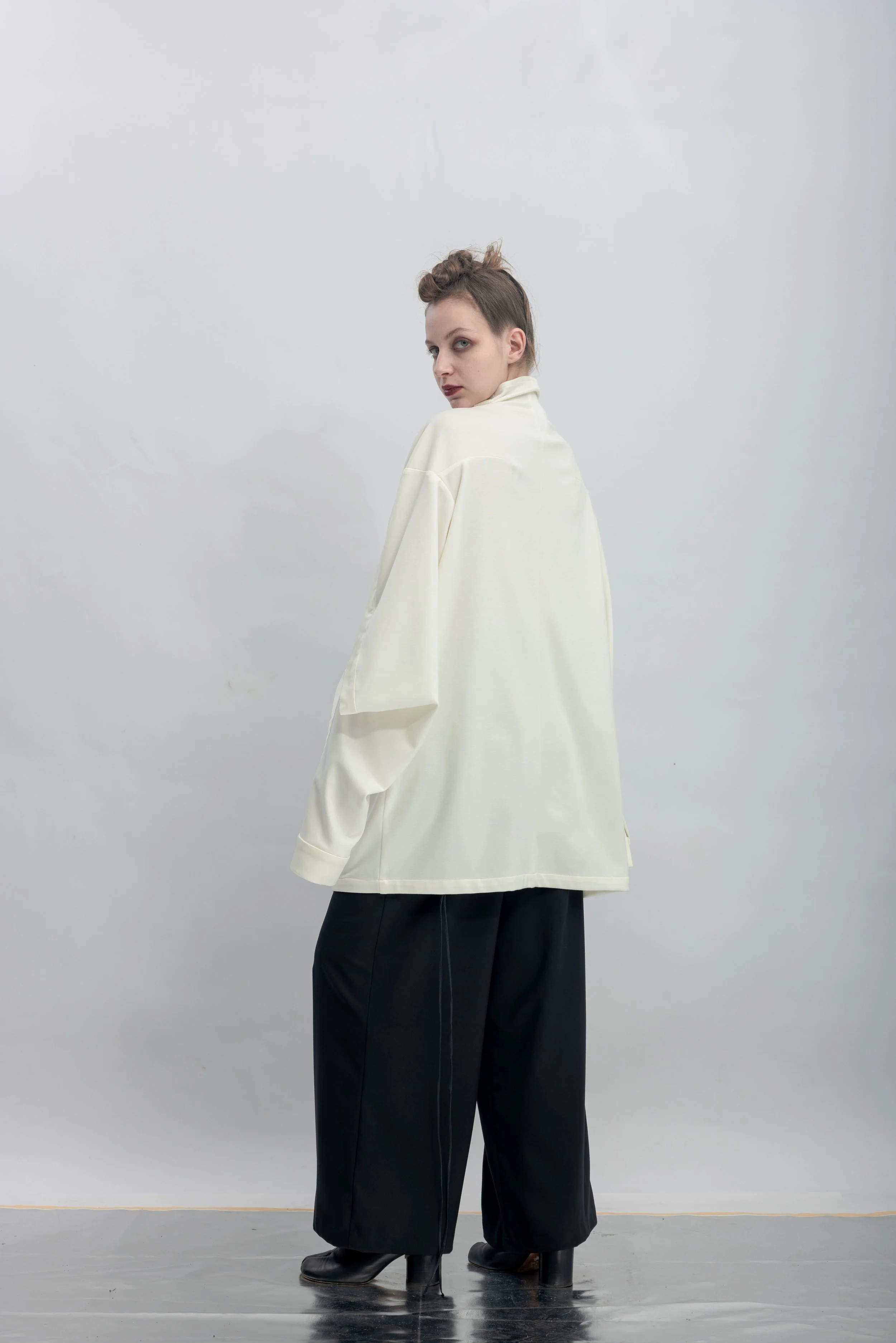 INF  Deconstructed One-Sleeve Stand Collar Top  White (21).jpg