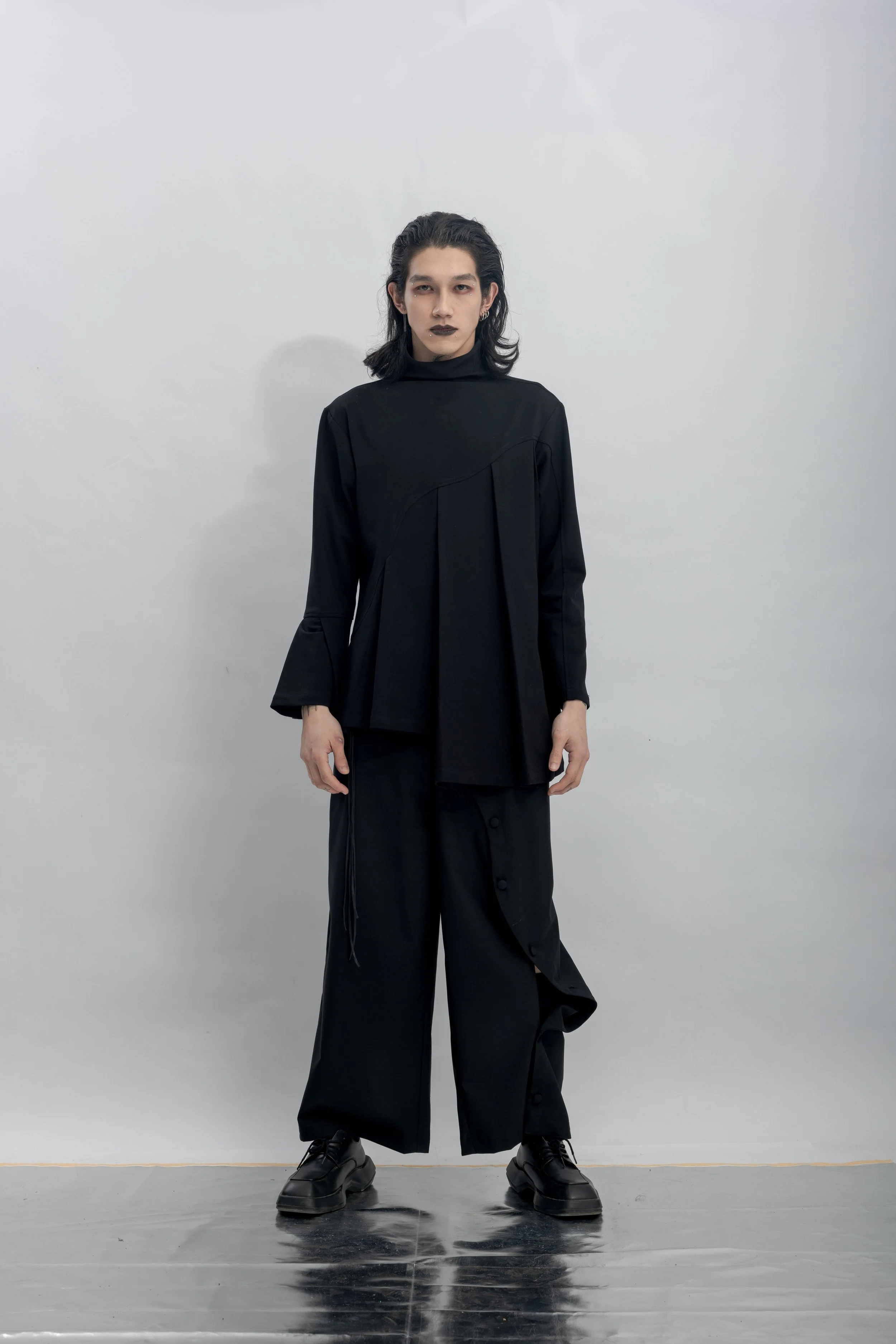 INF Stand Collar Pleated Asymmetric Cut Top (15).jpg