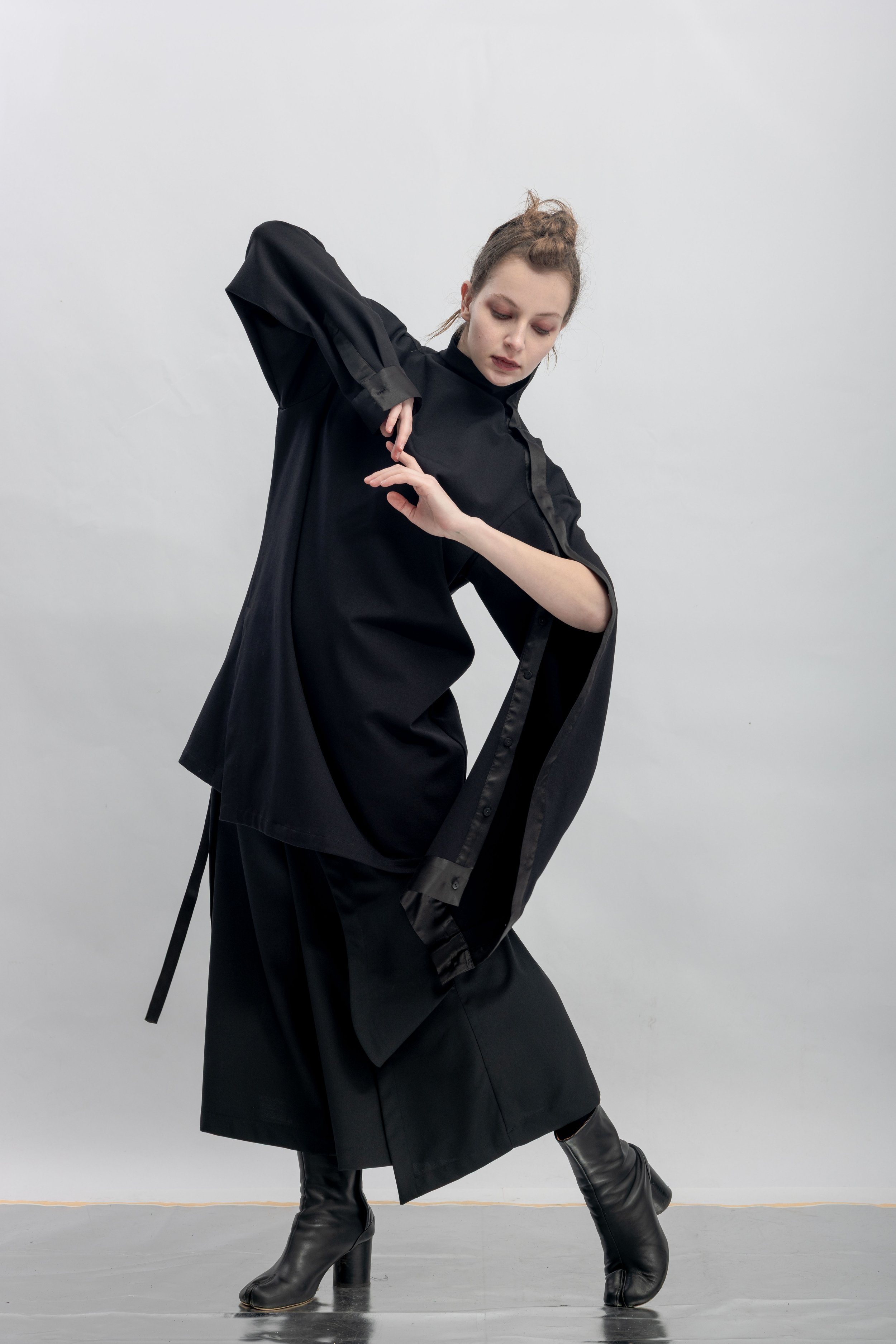 INF Deconstructed One-Sleeve Stand Collar Top  Black (16).jpg