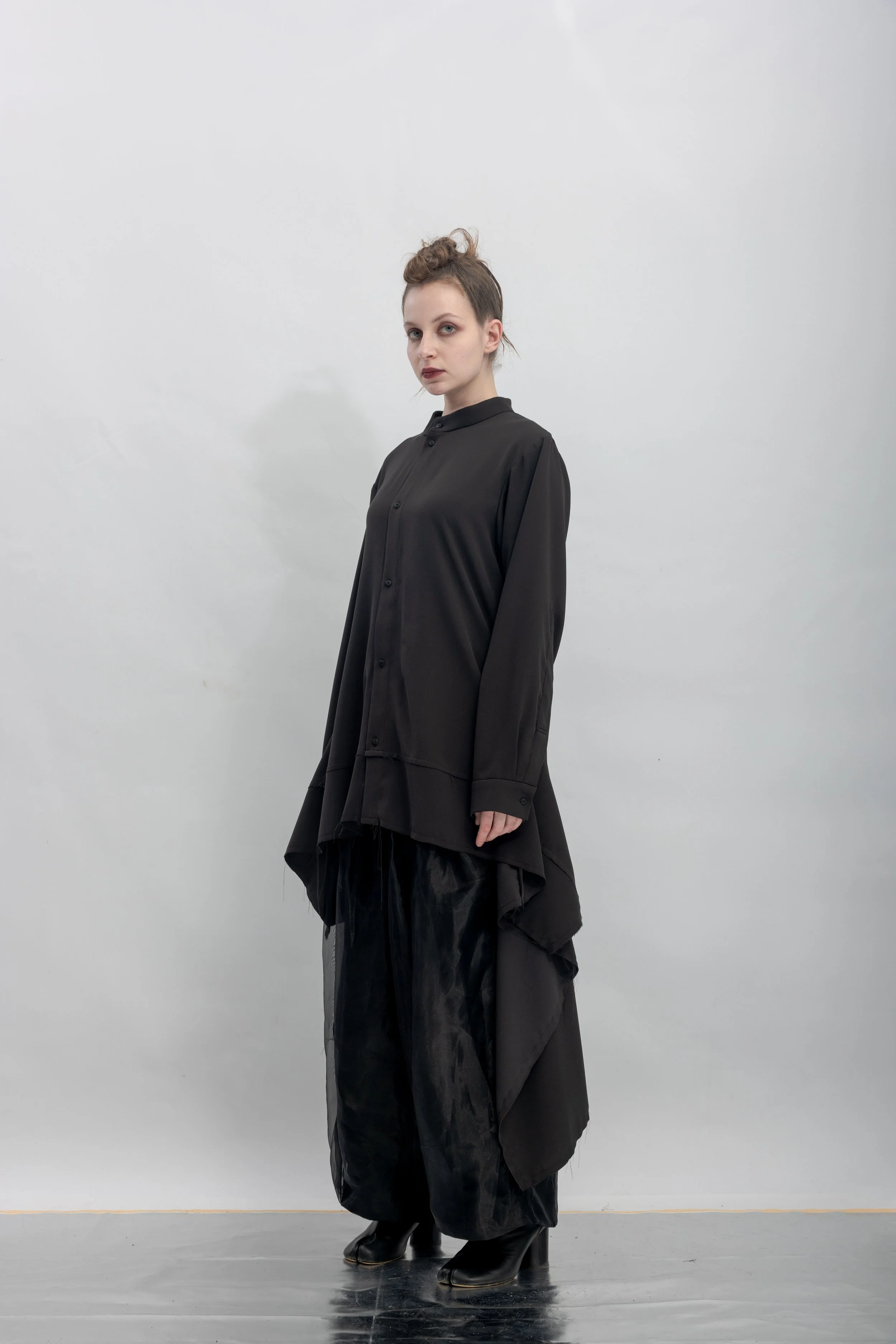 INF Stand Collar Asymmetric Draped Shirt  Black (21).jpg