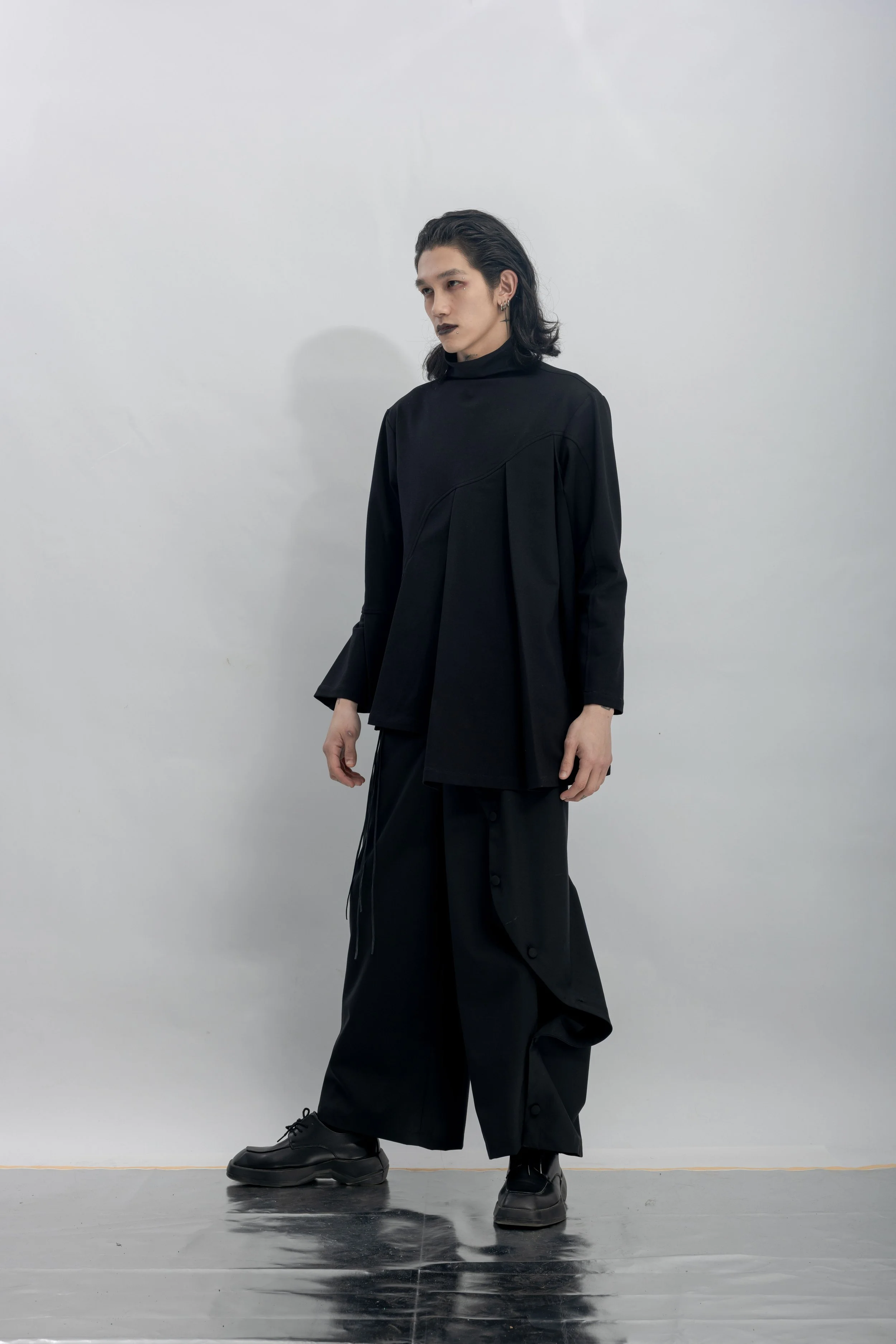 INF Stand Collar Pleated Asymmetric Cut Top (16).jpg