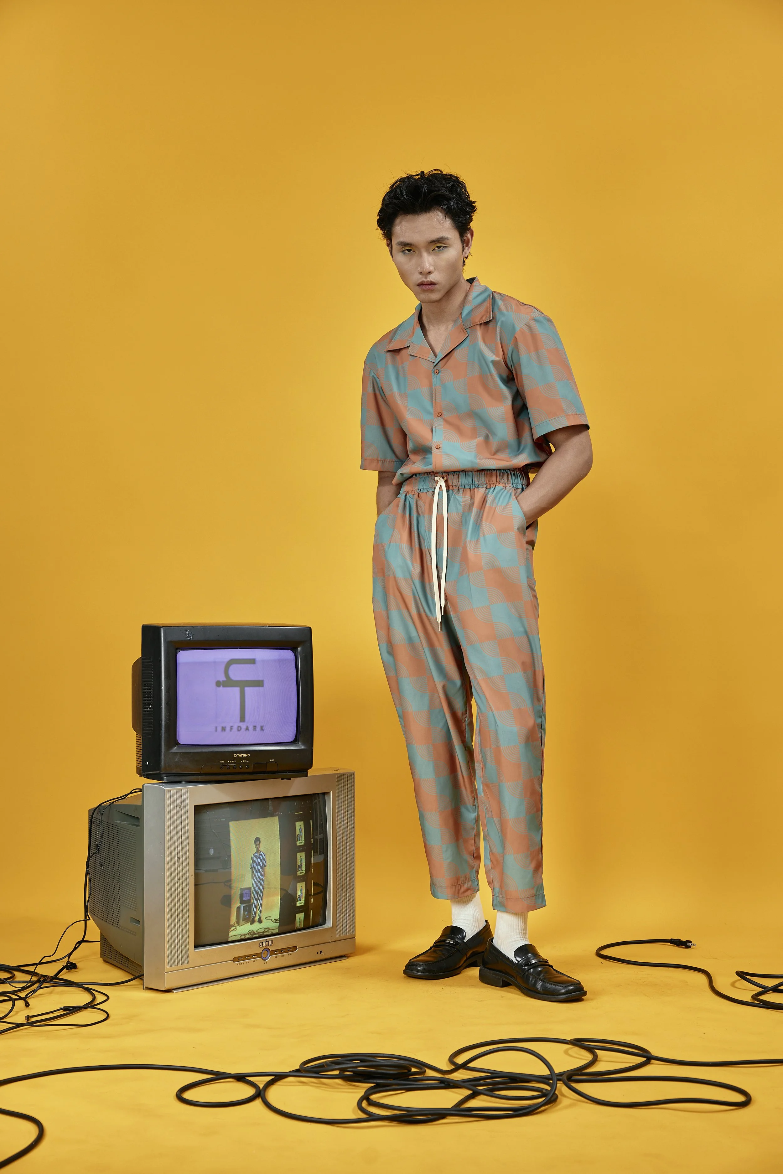 INFDARK Retro Printed Grandpa Pants  Orange-Green (3).jpg