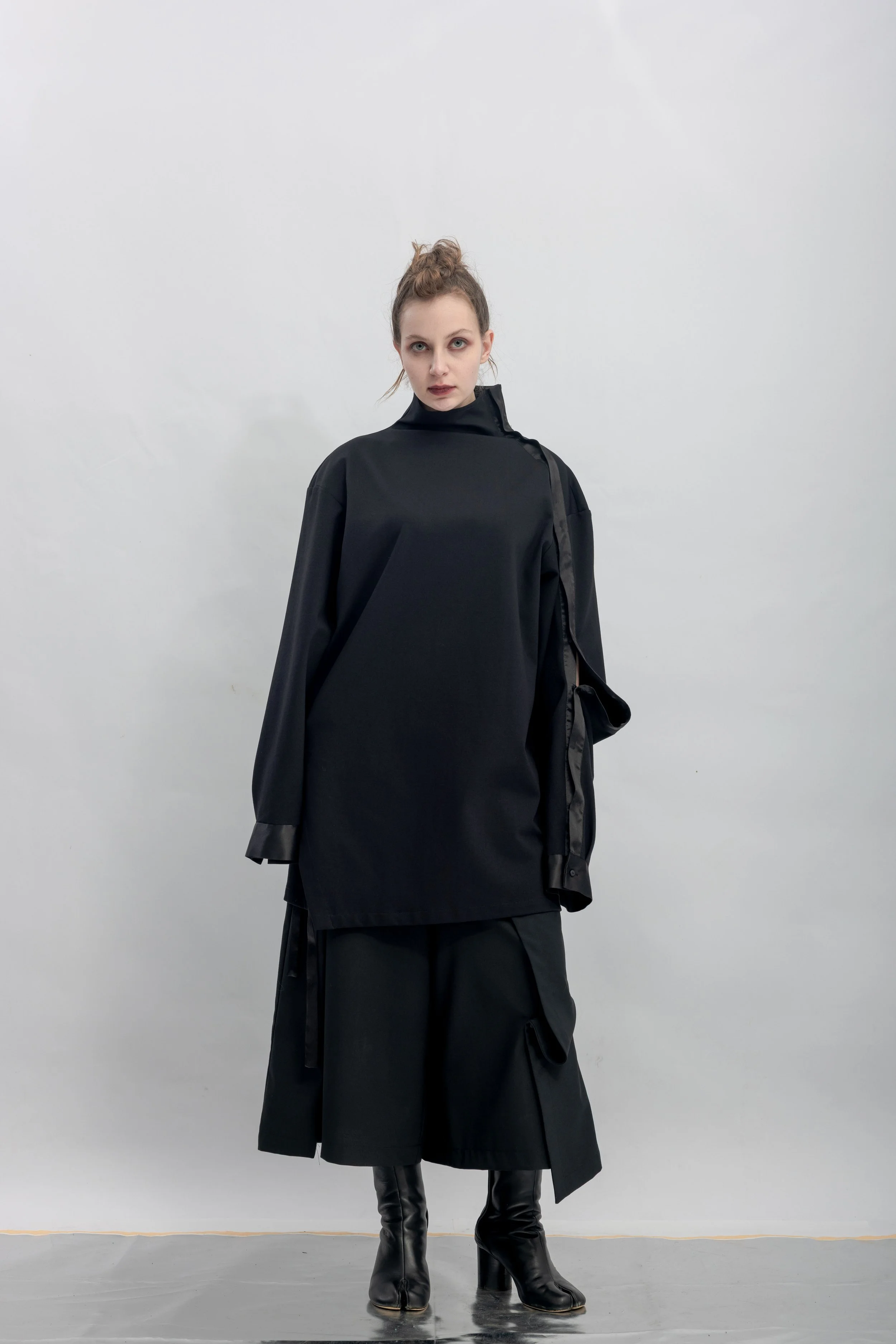 INF Deconstructed One-Sleeve Stand Collar Top  Black (8).jpg
