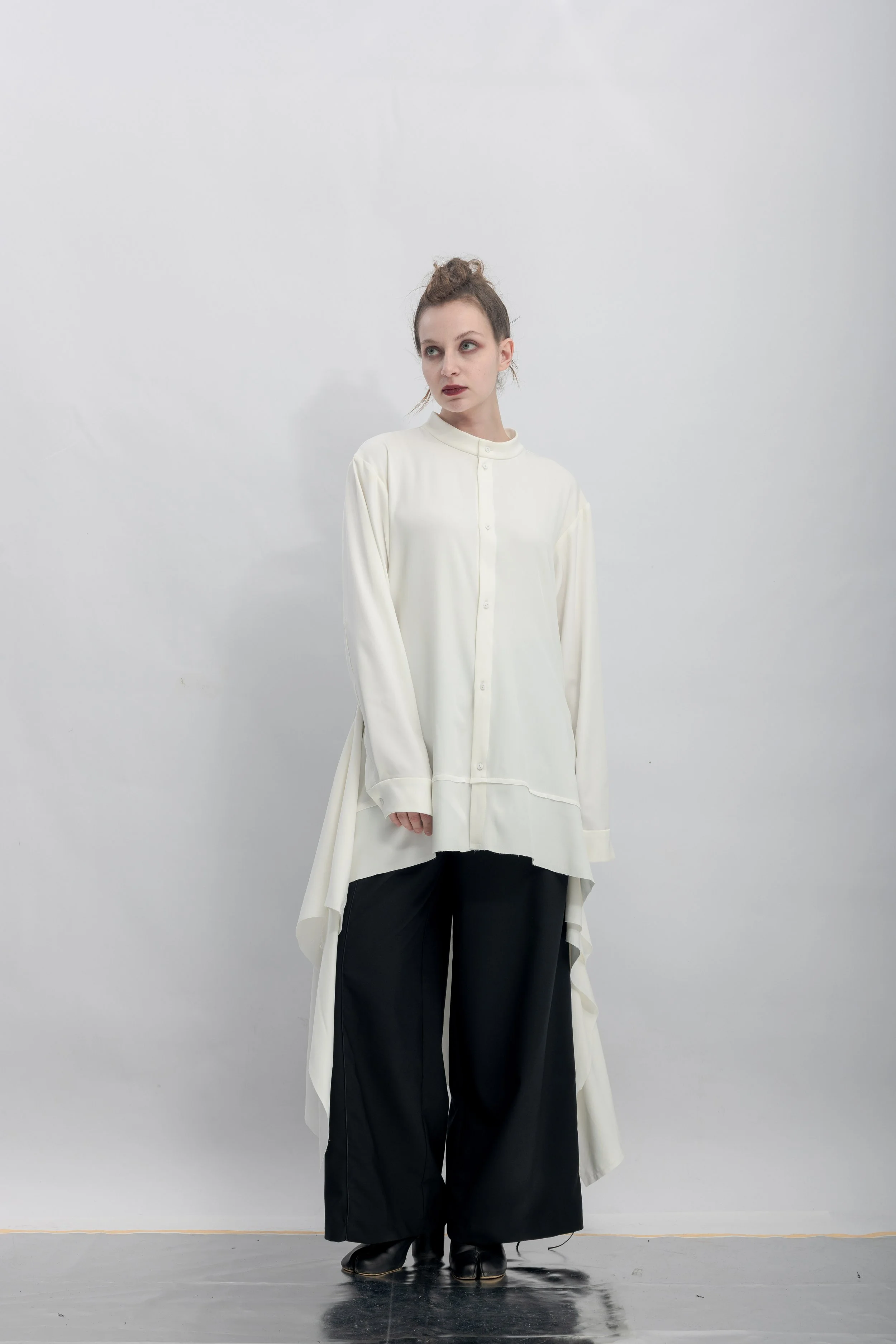 INF Stand Collar Asymmetric Draped Shirt  White (17).jpg