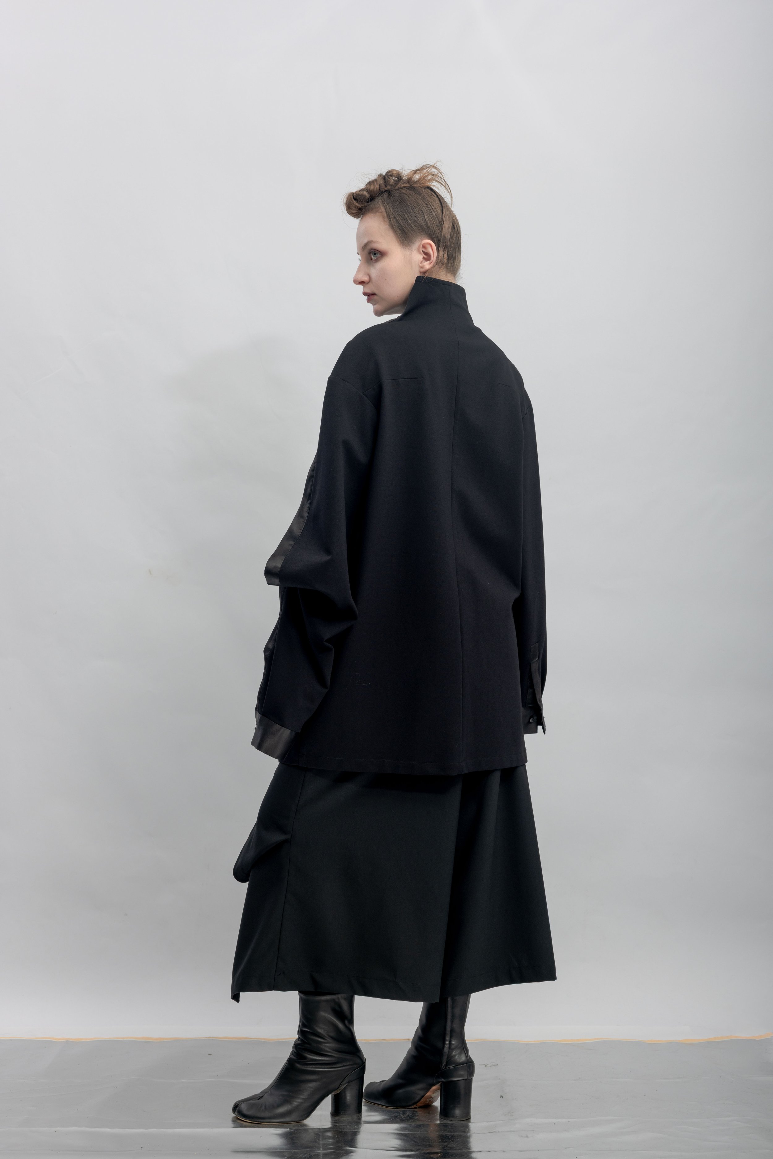 INF Deconstructed One-Sleeve Stand Collar Top  Black (10).jpg