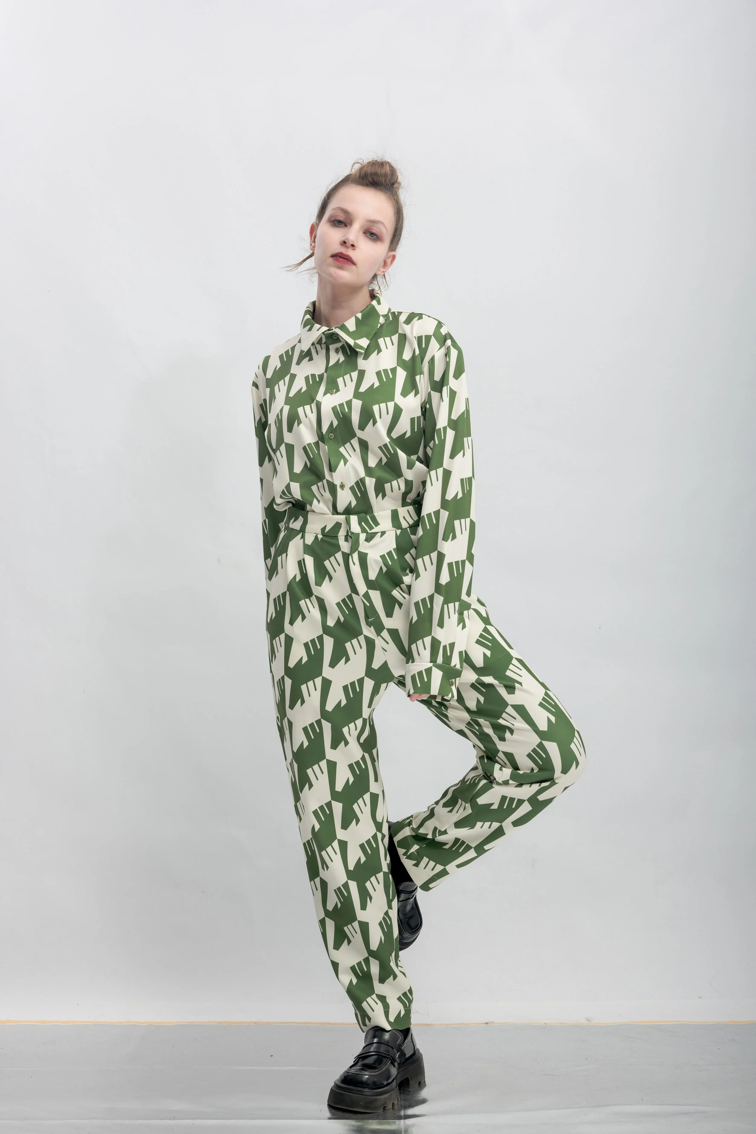 INF Raven Houndstooth Print Suit Pants  Olive Green (1).jpg