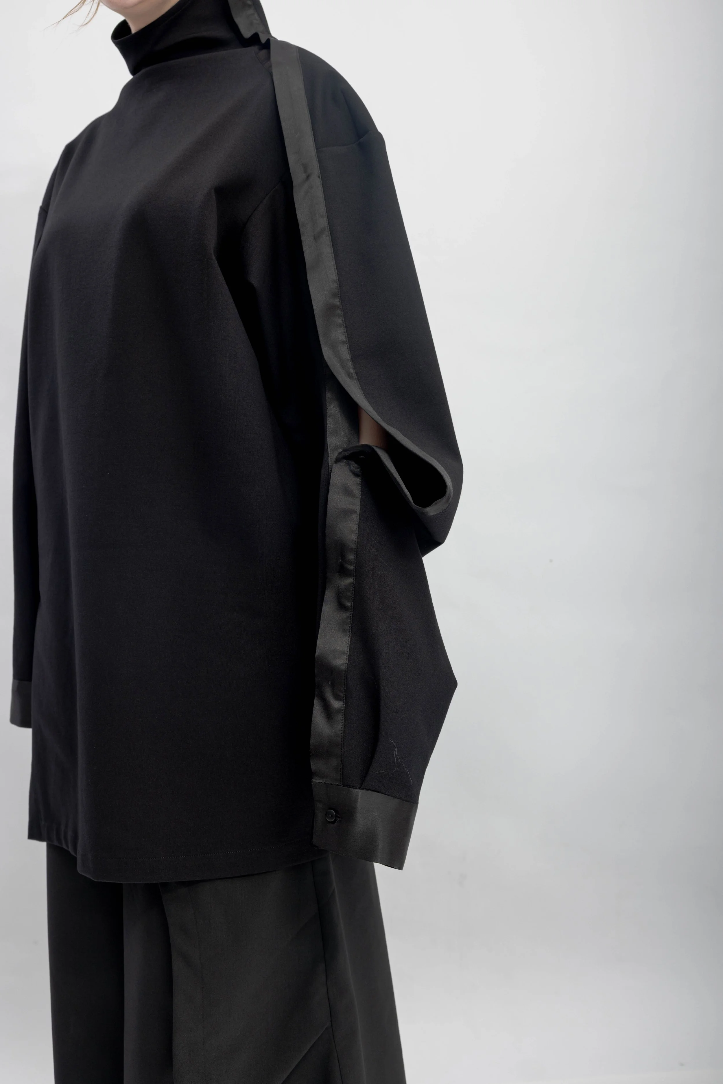 INF Deconstructed One-Sleeve Stand Collar Top  Black (21).jpg