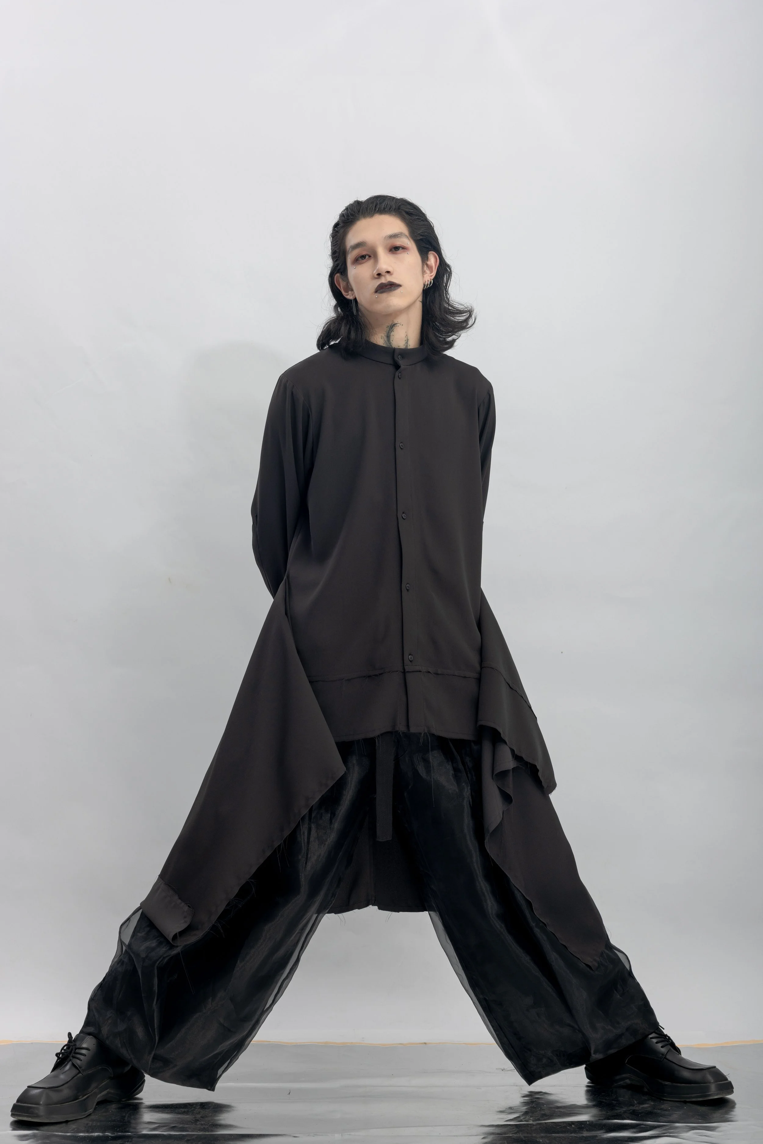 INF Stand Collar Asymmetric Draped Shirt  Black (13).jpg