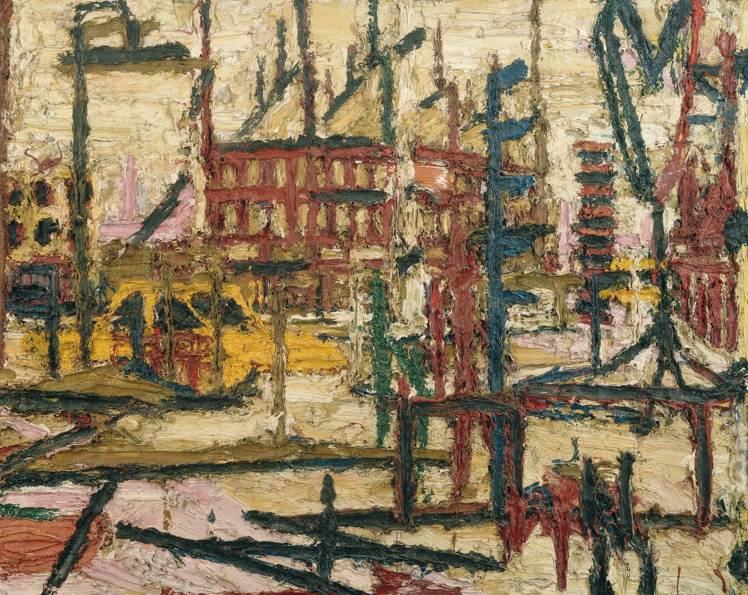 Frank Auerbach (b 1931) Mornington Crescent 1965, Painting, Oil paint on board, 1016 x 1270 mm Private collection, © Frank Auerbach, courtesy Marlborough Fine Art