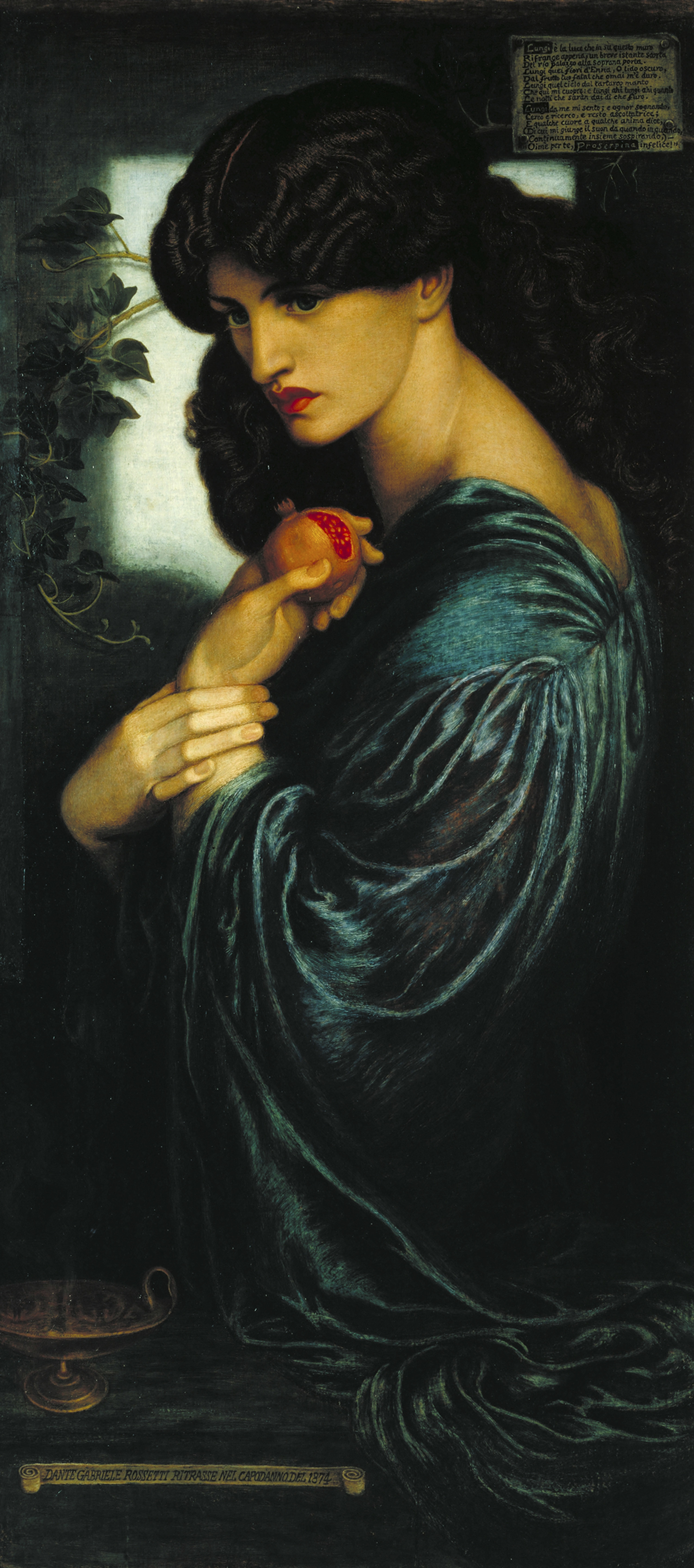 Dante Gabriel Rossetti, Proserpine 1874 , Oil paint on canvas 1251 x 610 mm Tate. Presented by W. Graham Robertson 1940